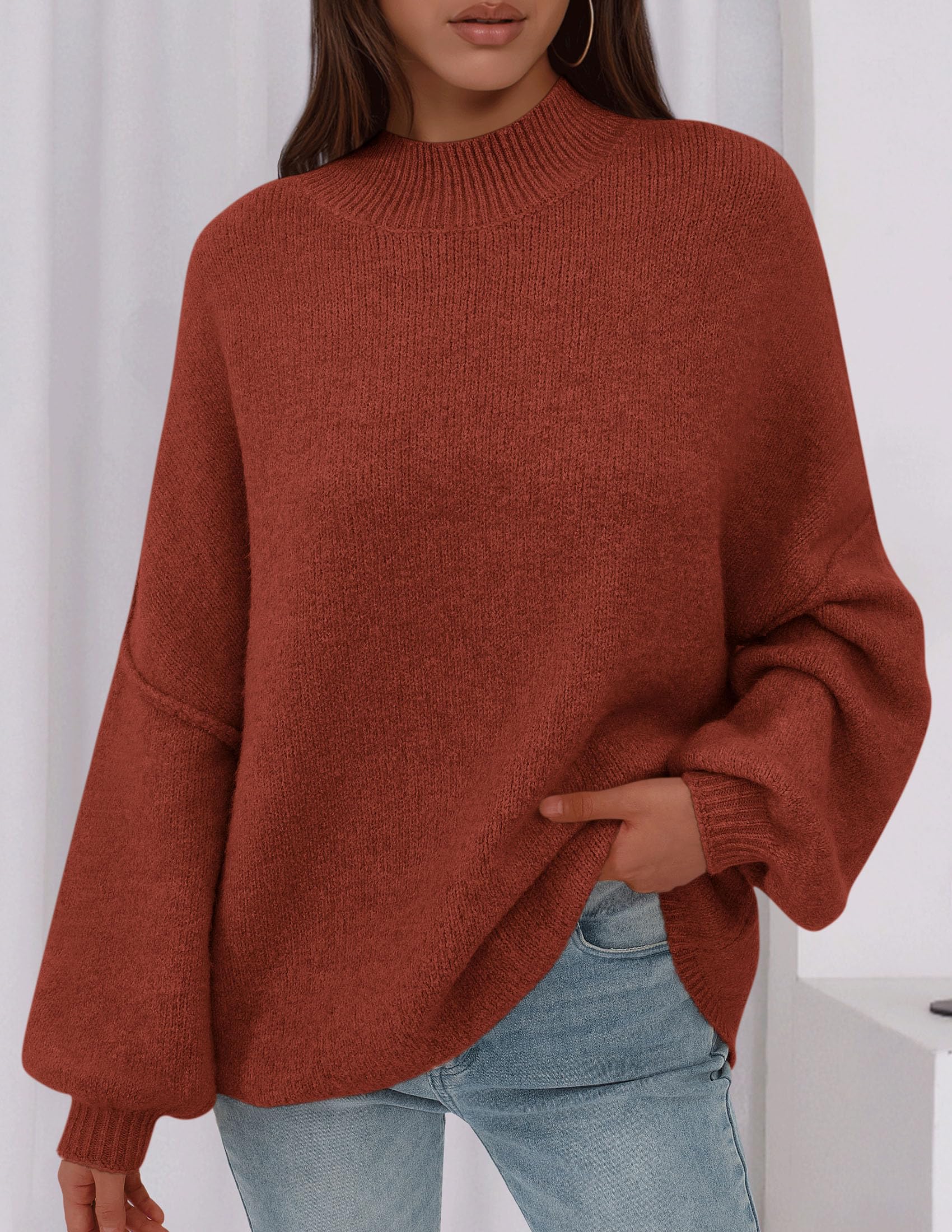Women's Oversized Sweaters Fall Clothes (Burnt Orange,S)