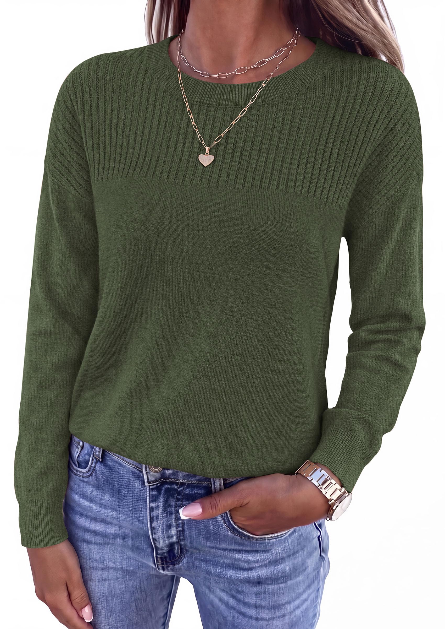 Sweaters for Women Fall Crewneck Knit Cropped Sweater