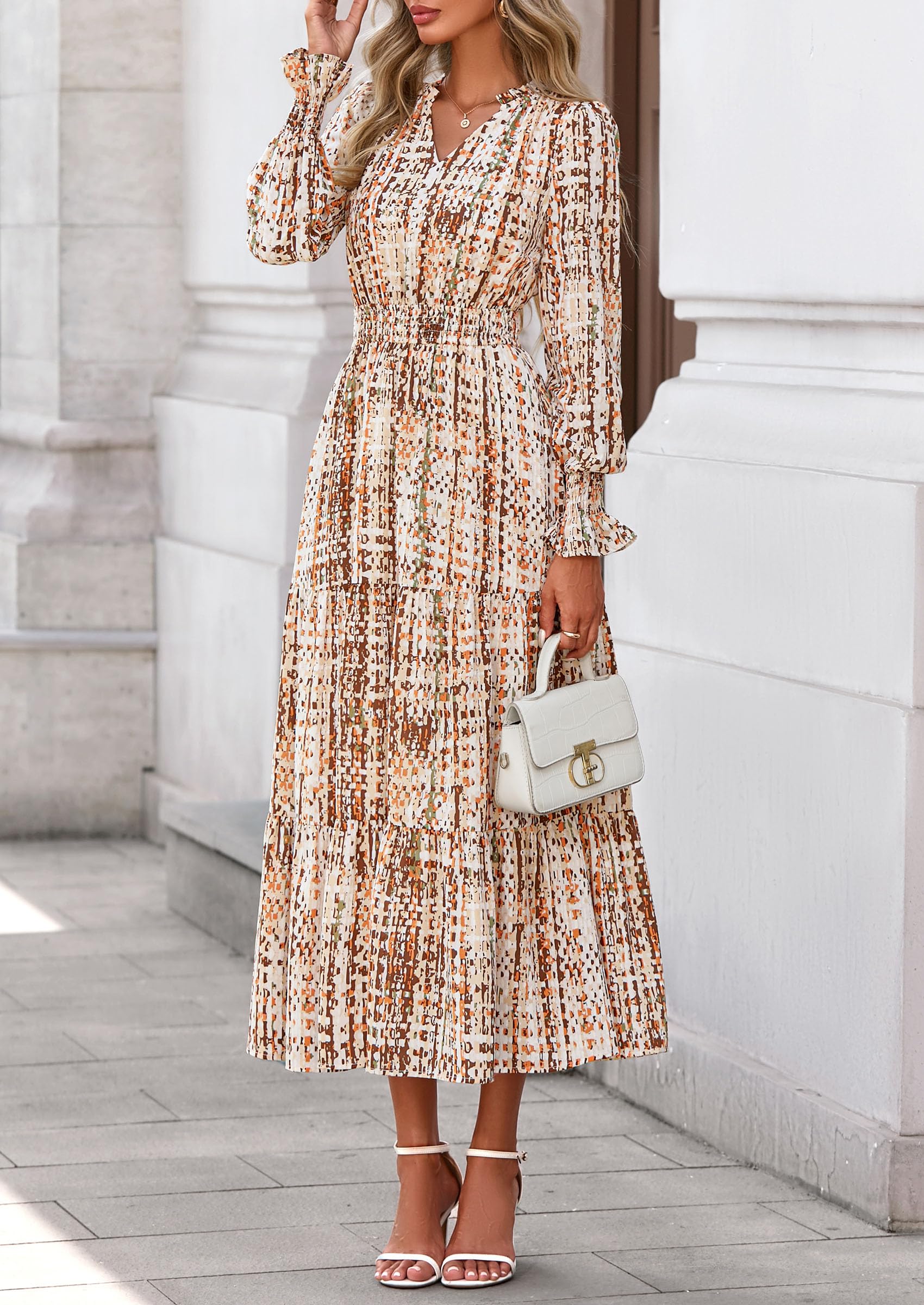 Women's Floral Maxi Dress Fall A Line Wedding Guest Dresses