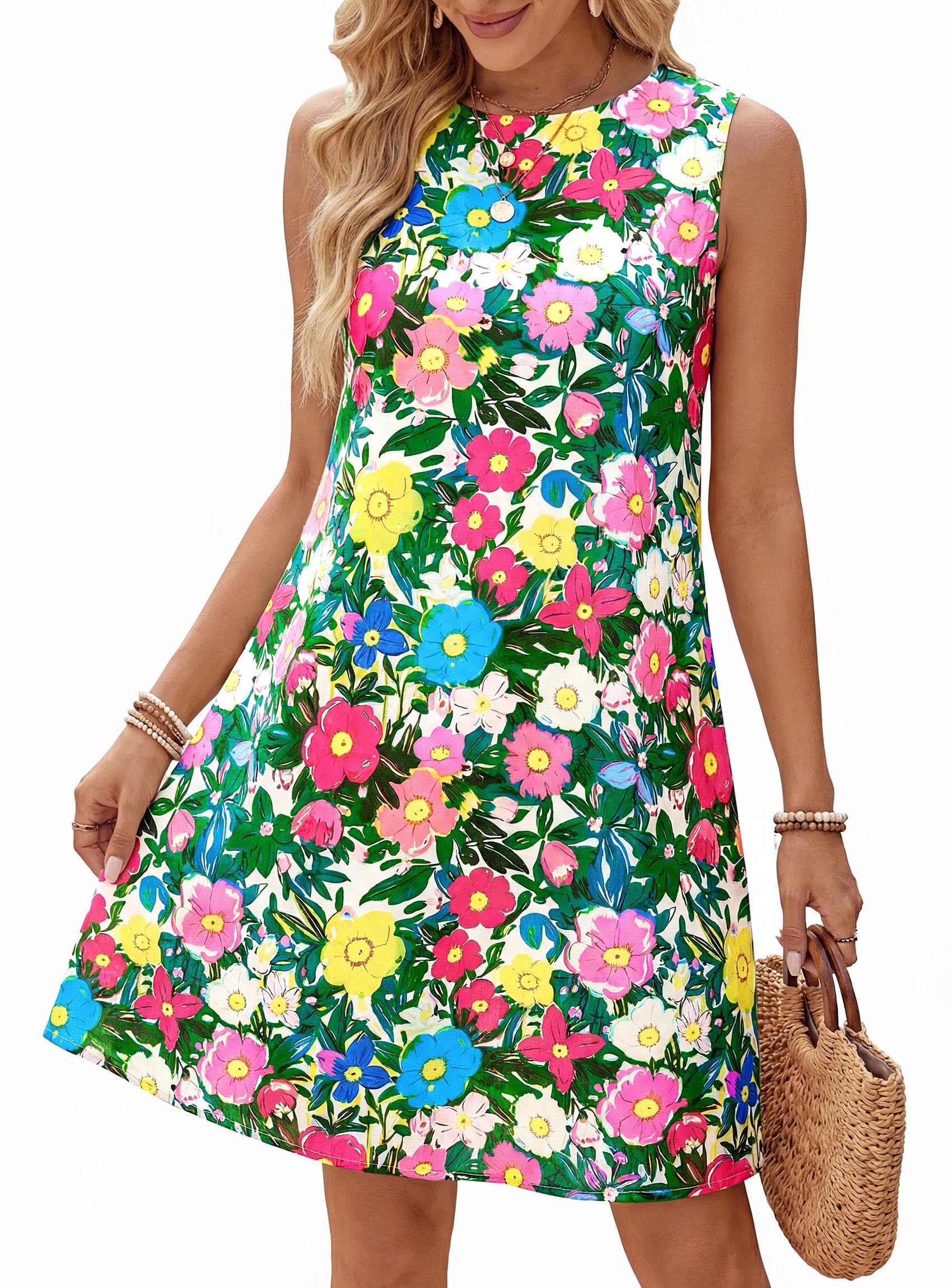 Women's Summer Floral Sundresses Sleeveless Mini Dress