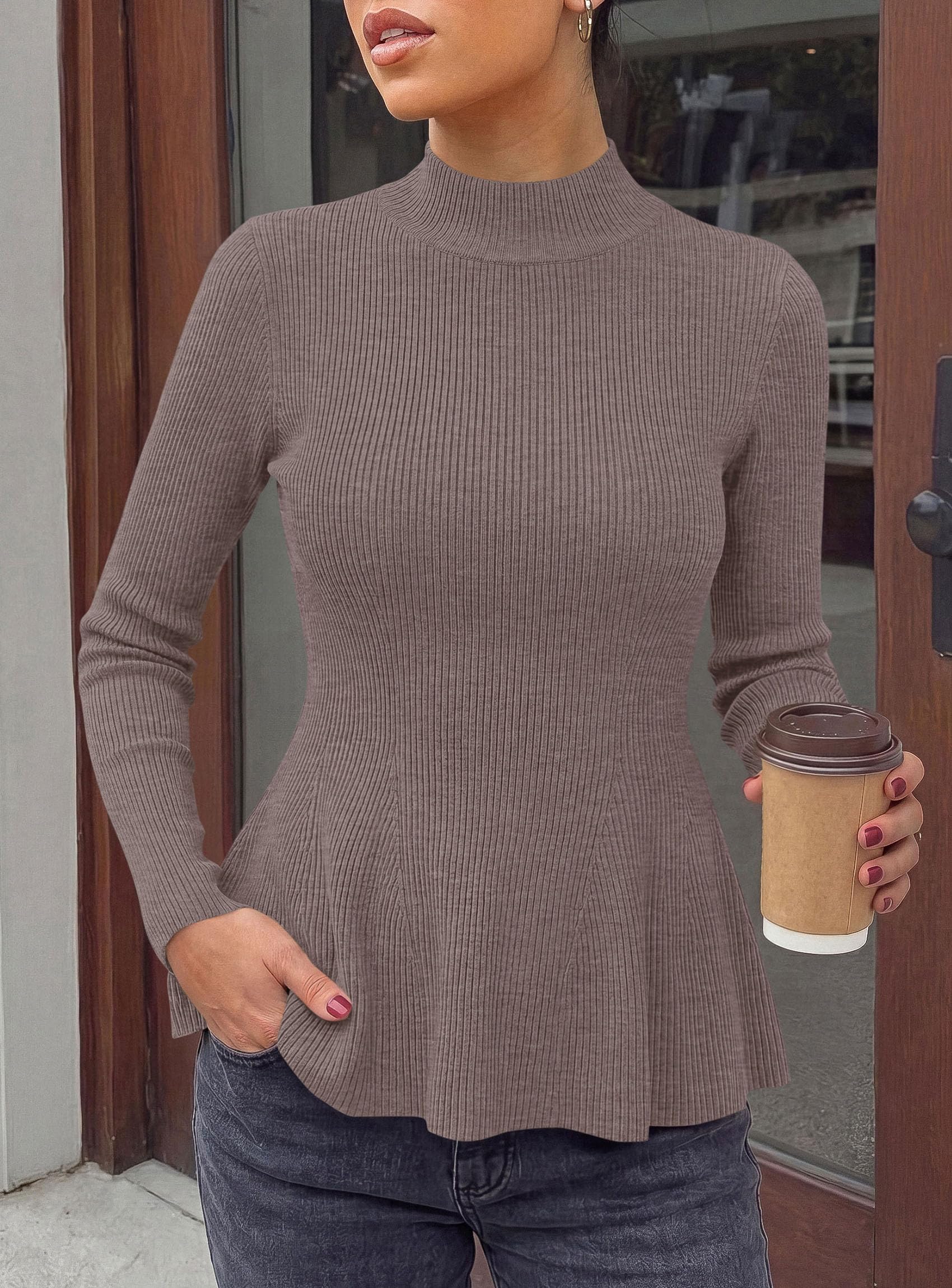 Women's Long Sleeve Peplum Tops Knit Pullover Fall Sweaters