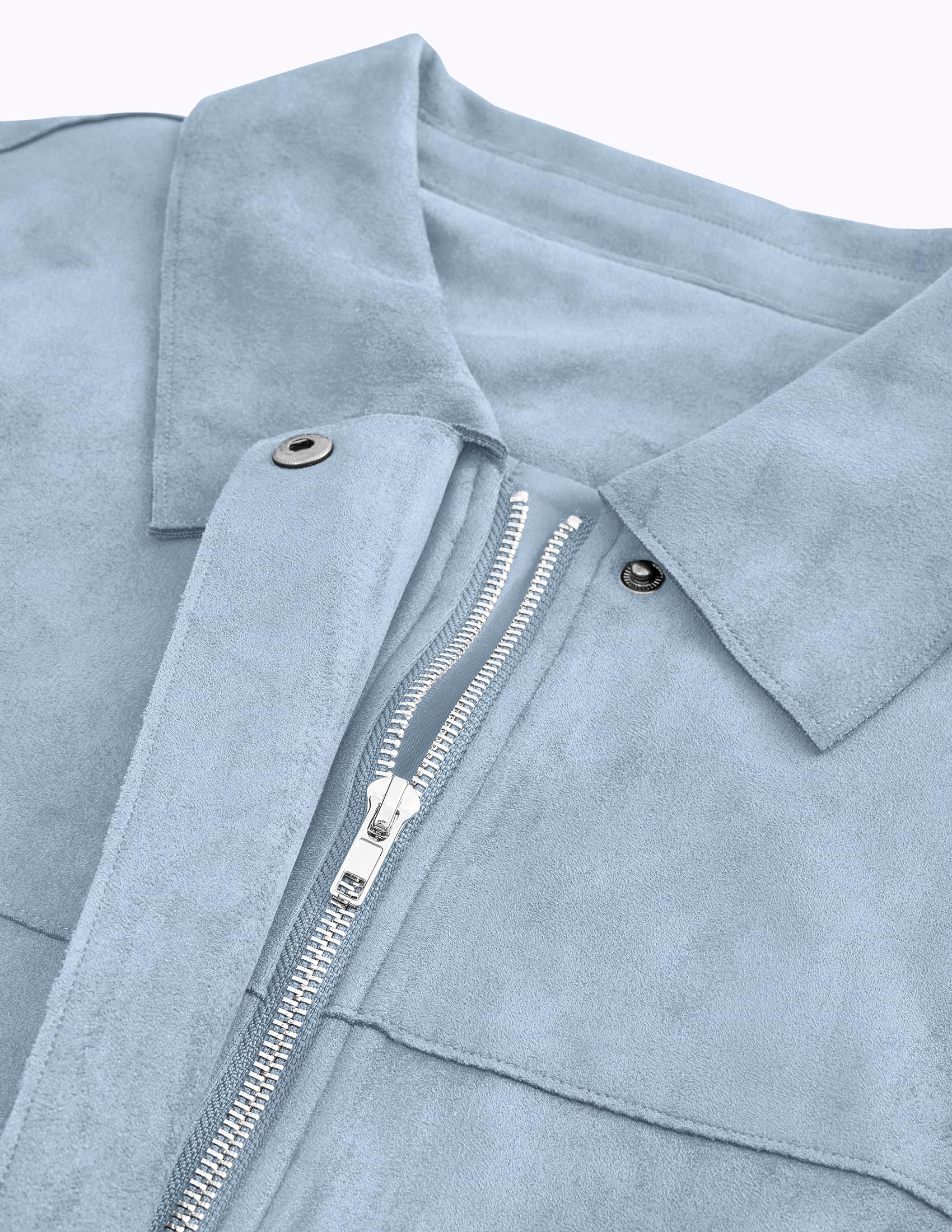 Women's Faux Suede Cropped Fall Jackets,Light Blue,S