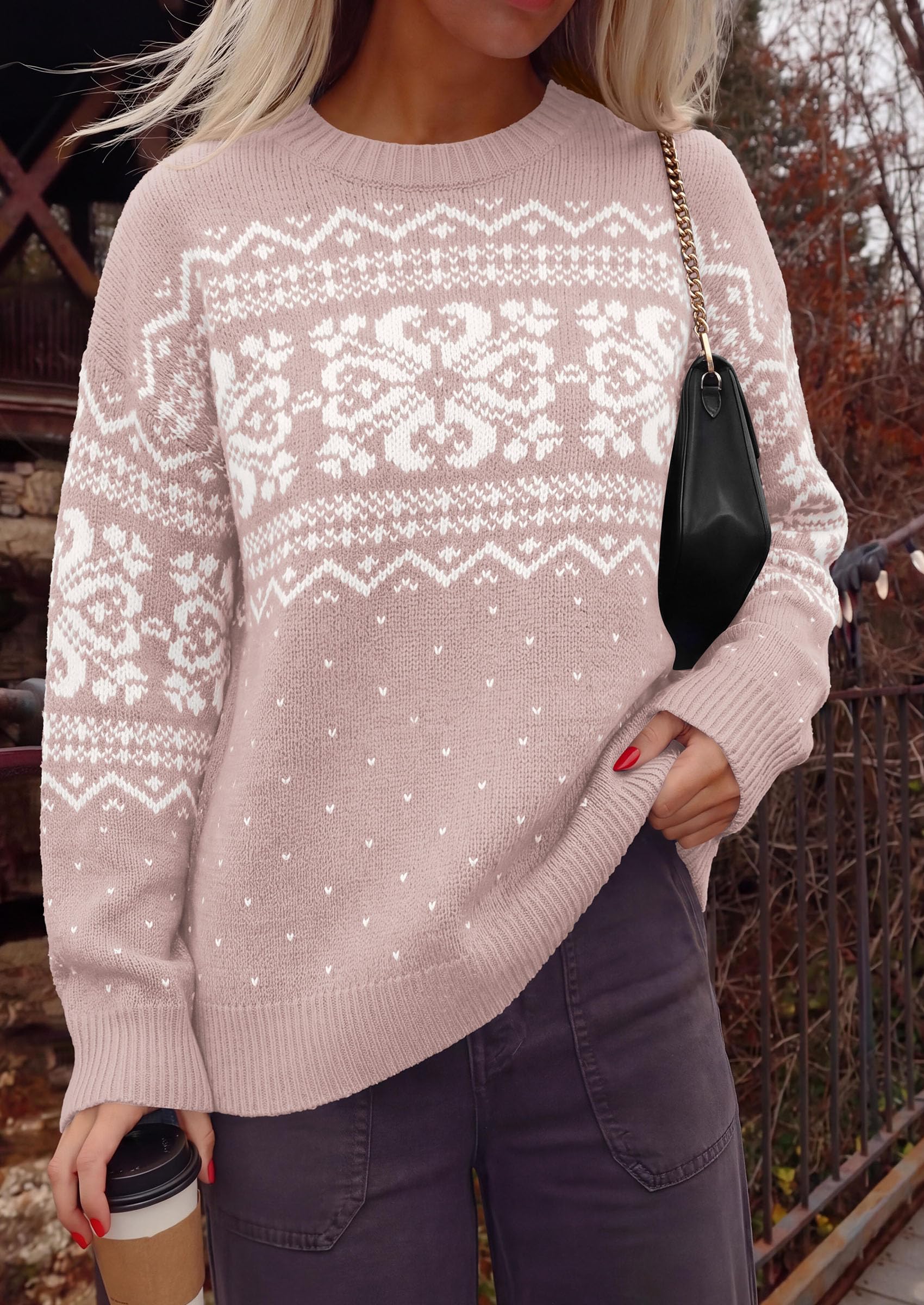Sweaters for Women Fair Isle Oversized Pullover Fall Outfits