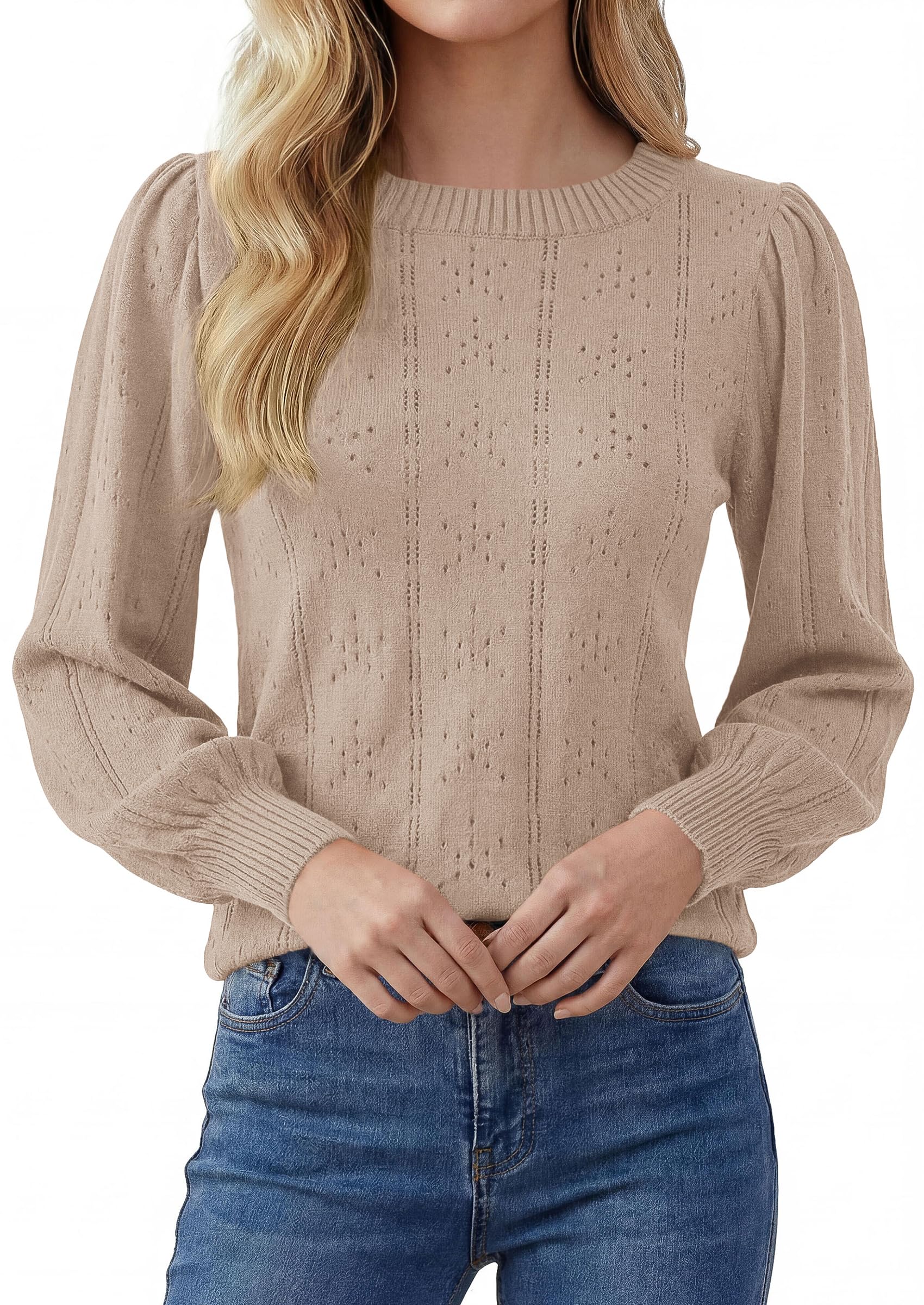 Women Fall Fashion Hollow Out Holiday Sweaters Light Khaki,S