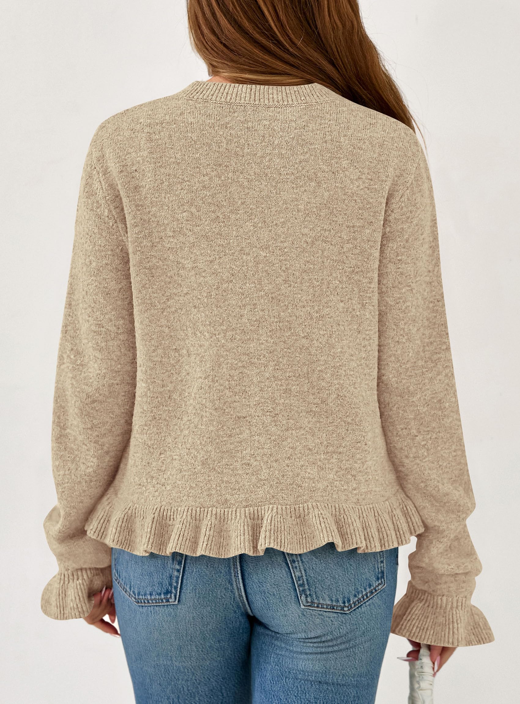 Womens Ruffle Button Down Cardigan Sweaters,Khaki,L