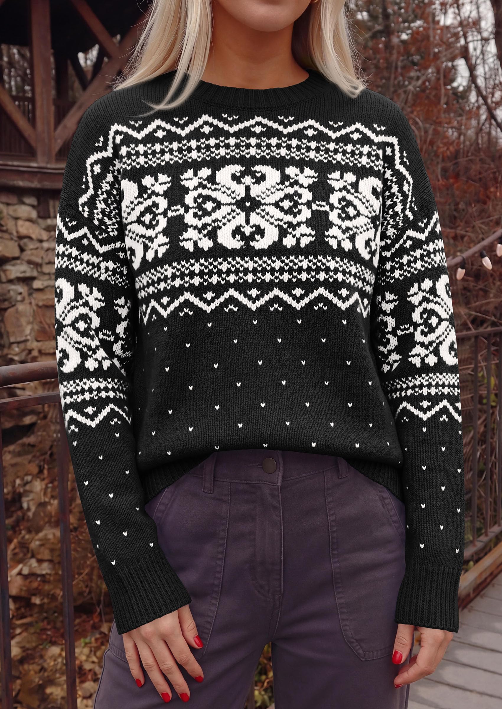 Sweaters for Women Fair Isle Oversized Pullover Fall Outfits