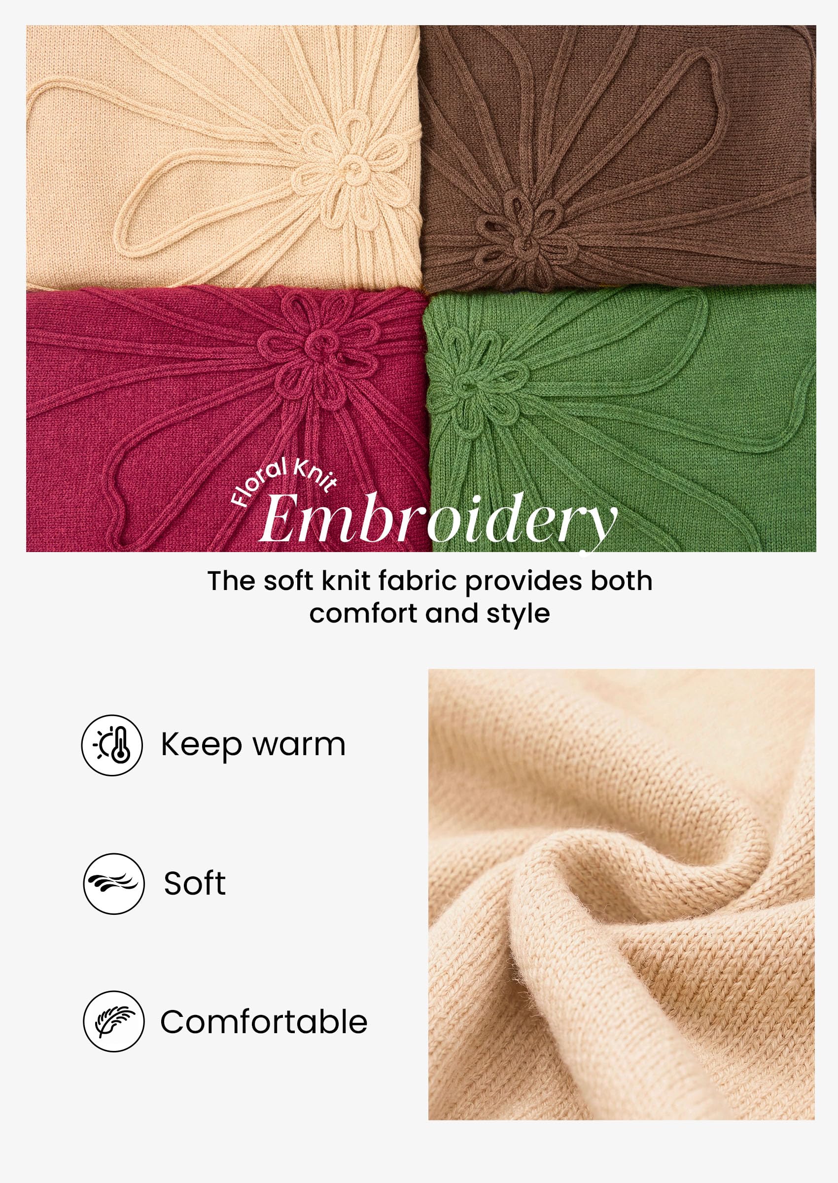 Sweaters for Women Fall Fashion Embroidered Floral Knit Tops