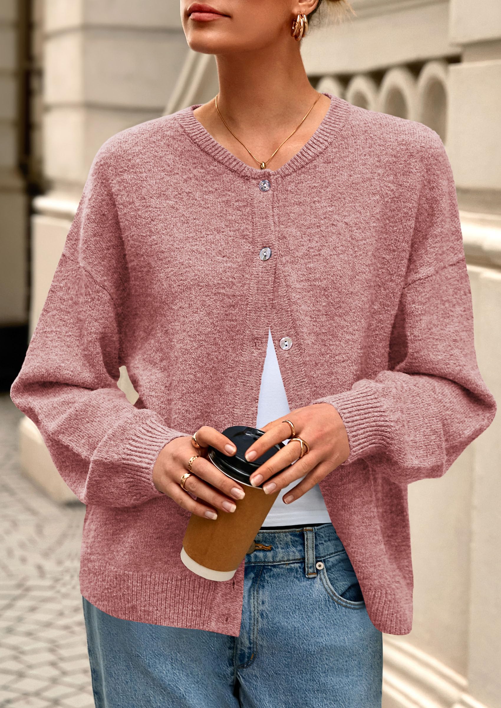 Womens Long Sleeve Cardigan Sweaters Button Down Knit Tops
