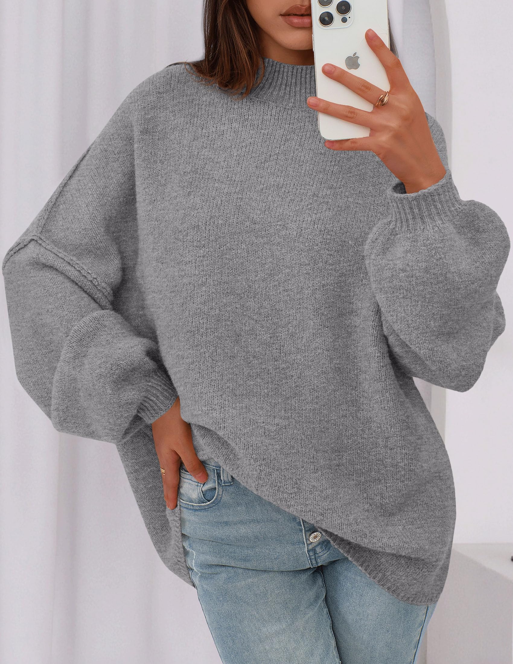 Women's Oversized Sweaters Fall Clothes (Dark Grey,S)