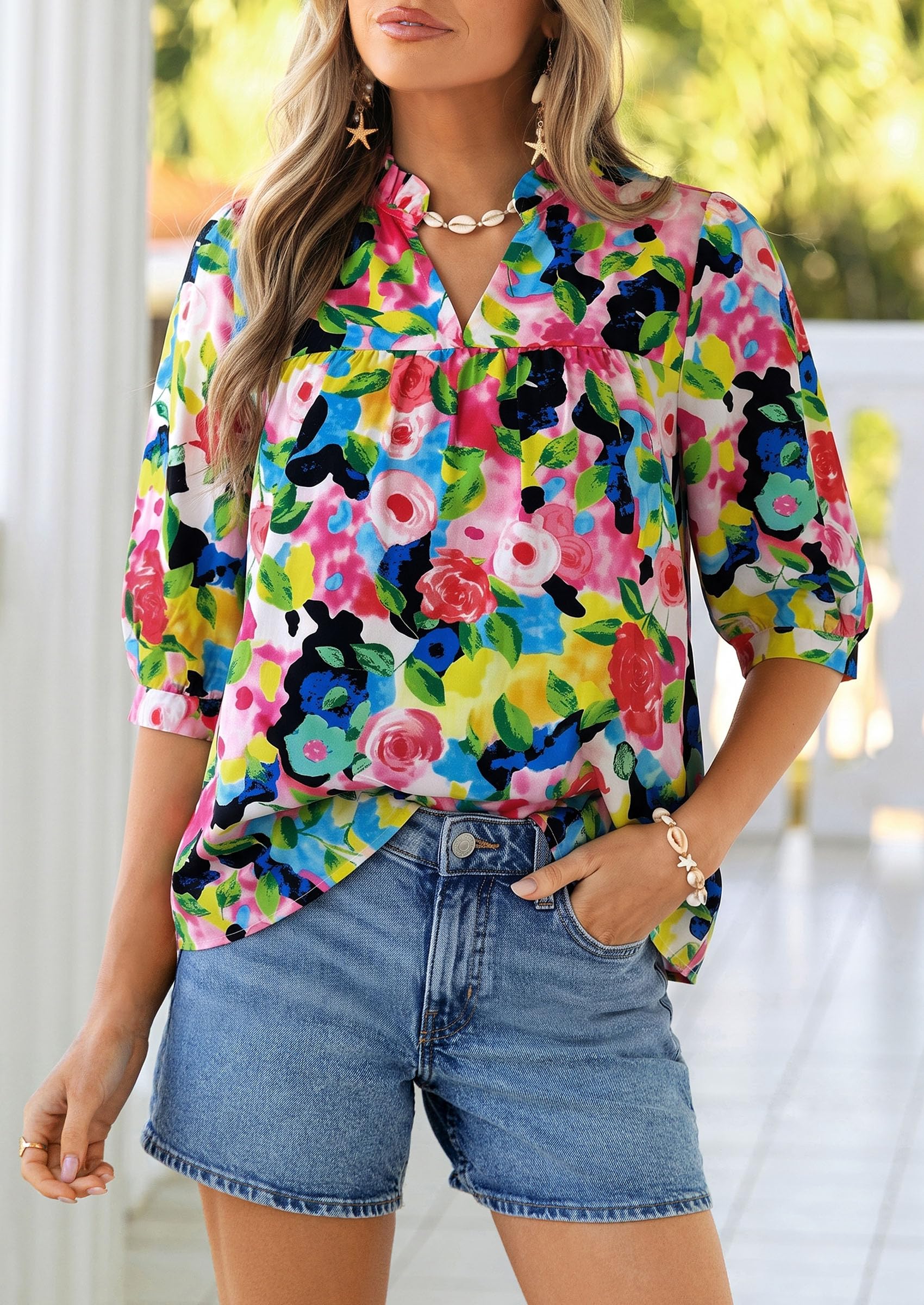 Women's Summer Floral Boho Dressy Casual Tops