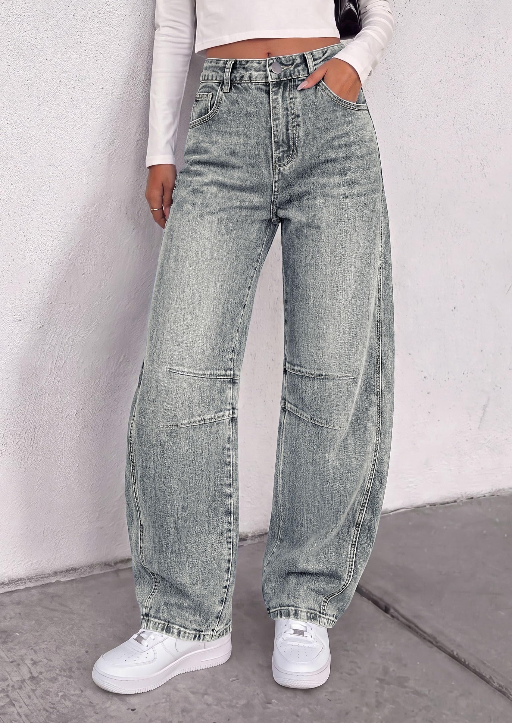Women's Barrel Baggy Jeans High Waisted Pants (Retro Blue,4)