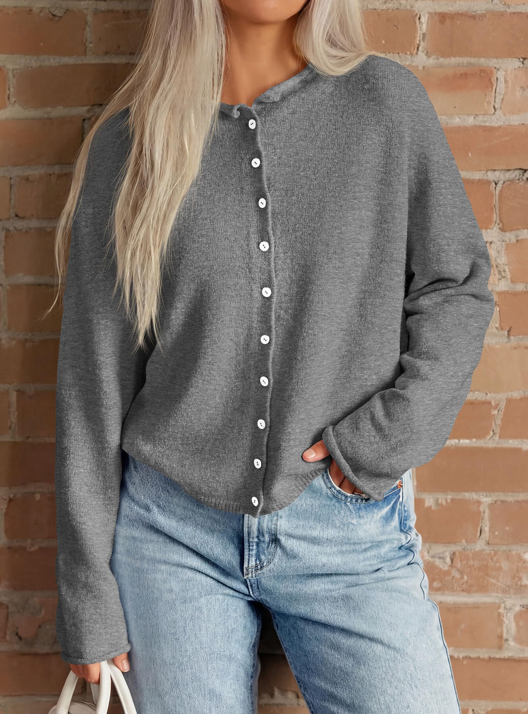 Button Up Cardigan for Women Knit Oversized Fall Sweaters Grey