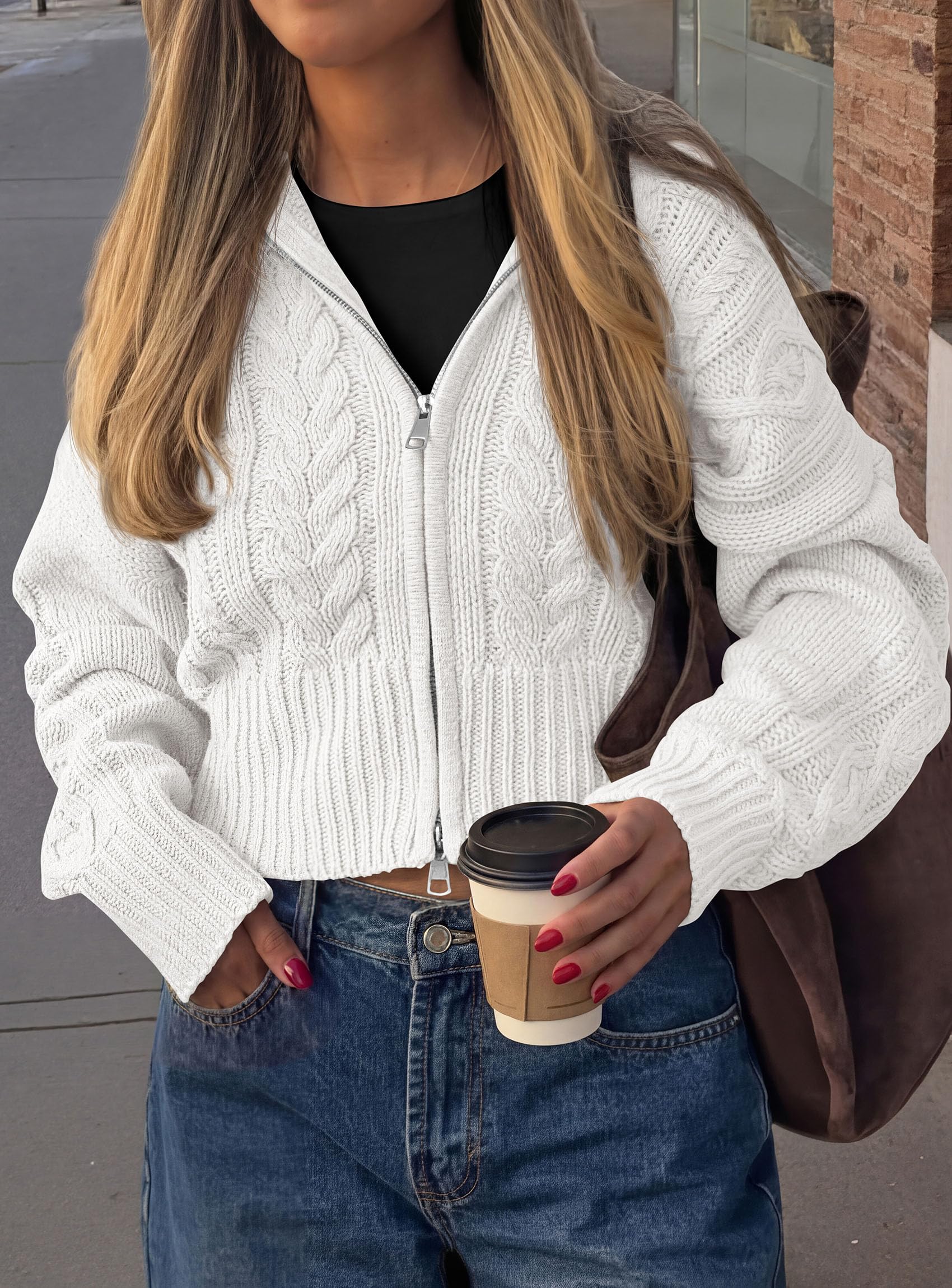 Women's Zip Up Cardigan Sweaters Cropped Jackets Fall Outfits