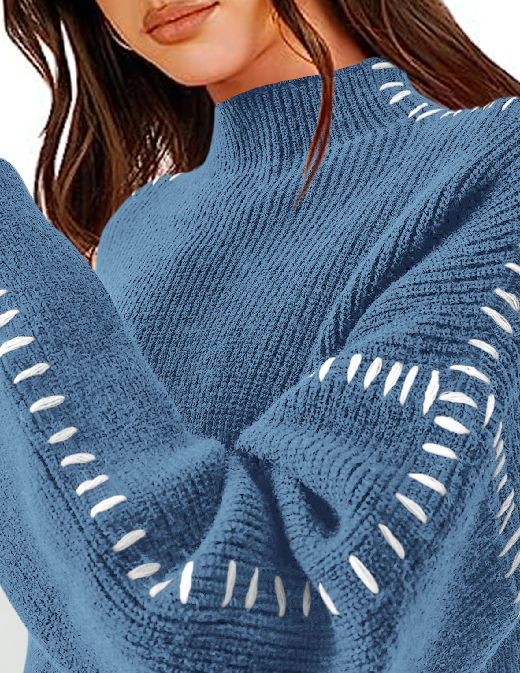 Womens Chunky Knit Oversized Pullover Sweaters,Blue,S