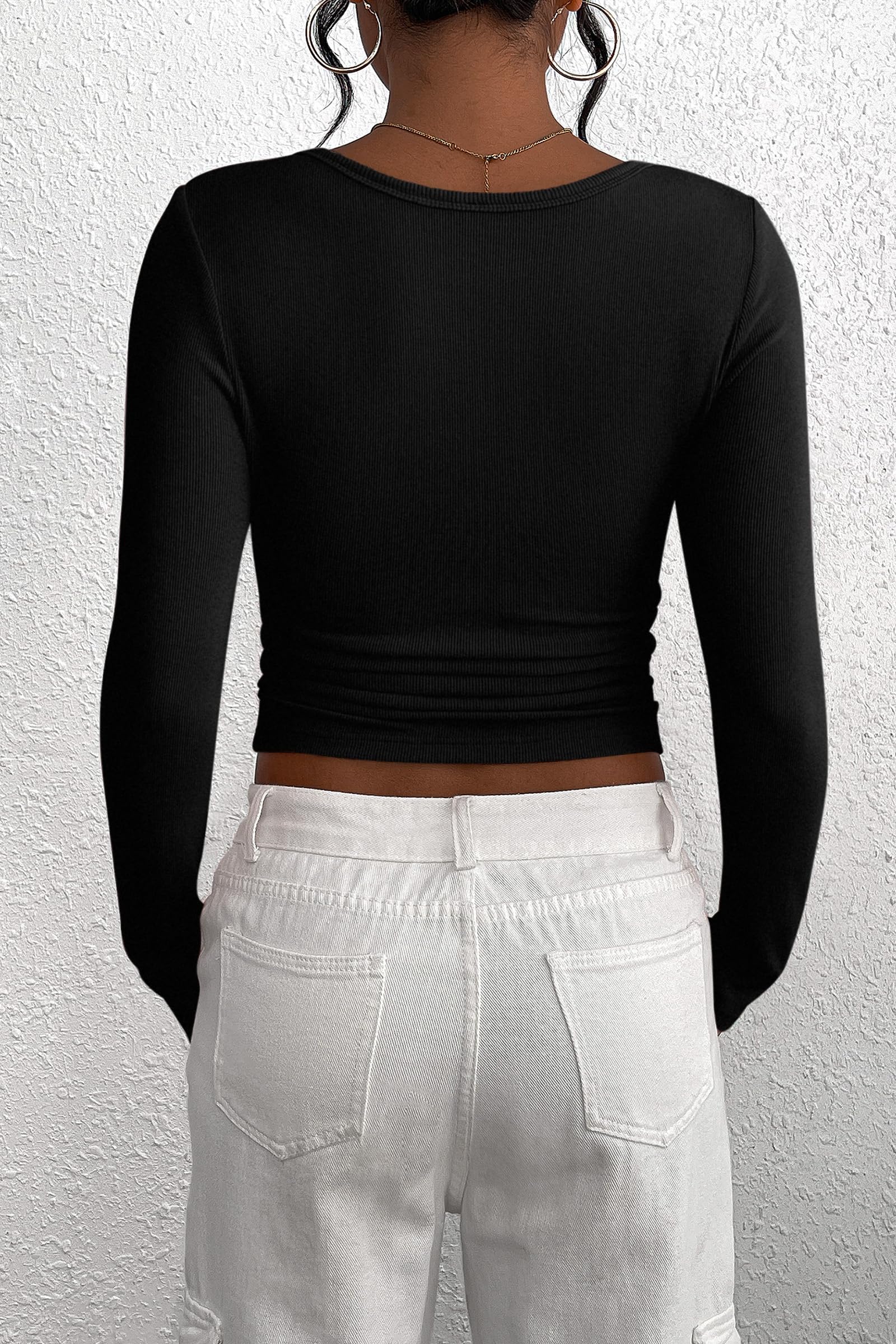 Women's Fall Long Sleeve Henley T Shirts Black