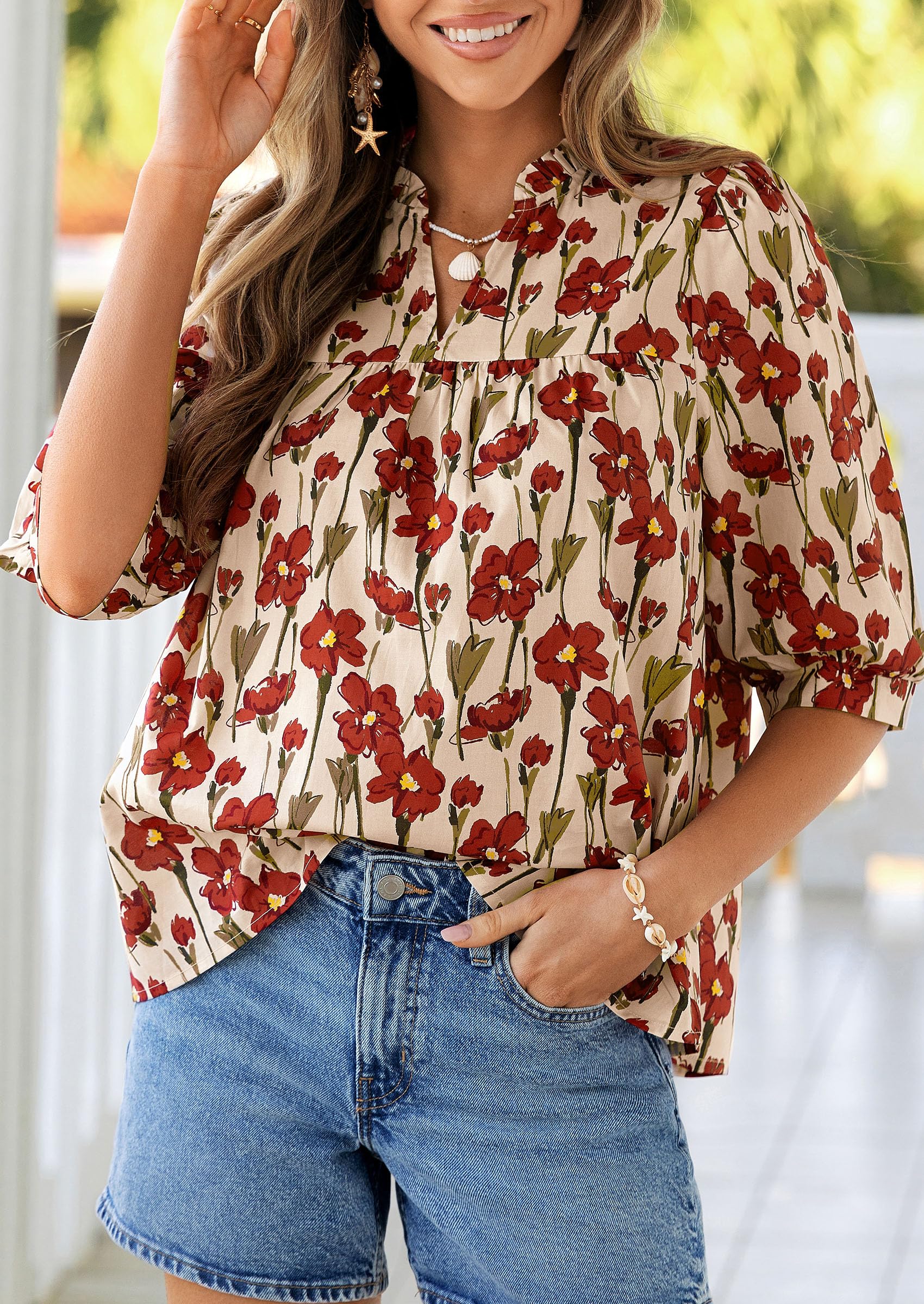 Women's Summer Floral Boho Dressy Casual Tops