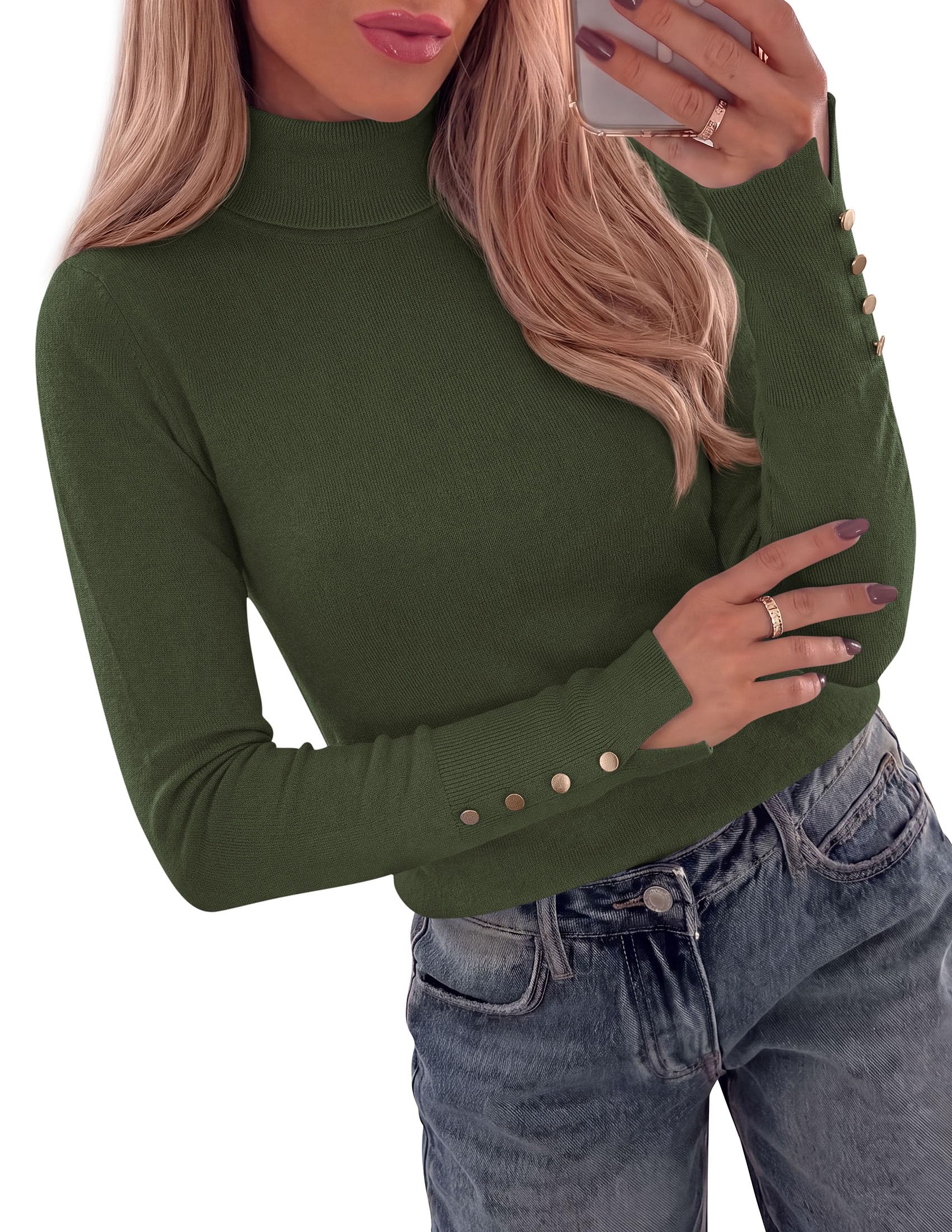Women Turtleneck Sweaters Fall Long Sleeve Tops,Army Green,S