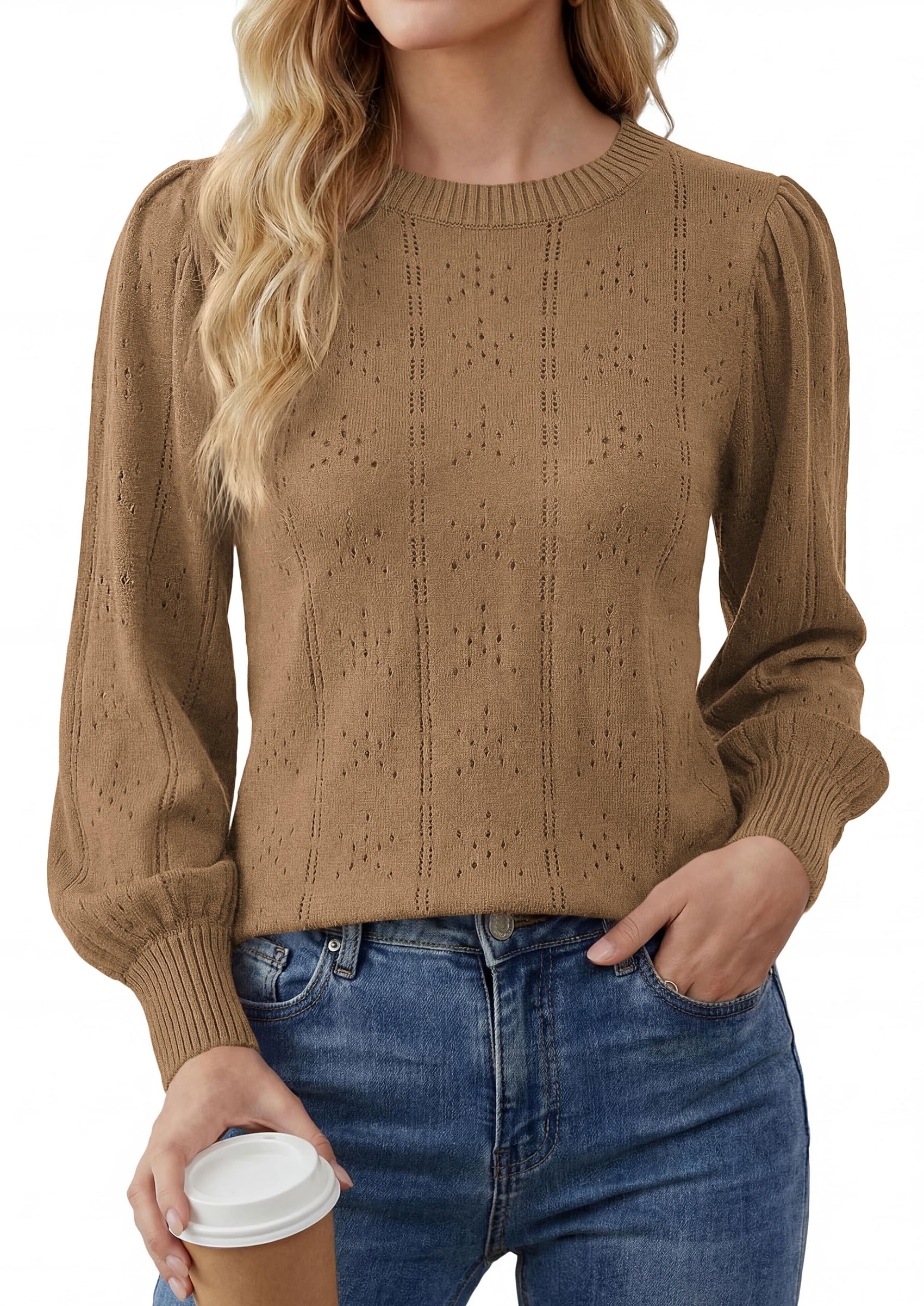 Women Fall Fashion Hollow Out Holiday Sweaters Khaki,S
