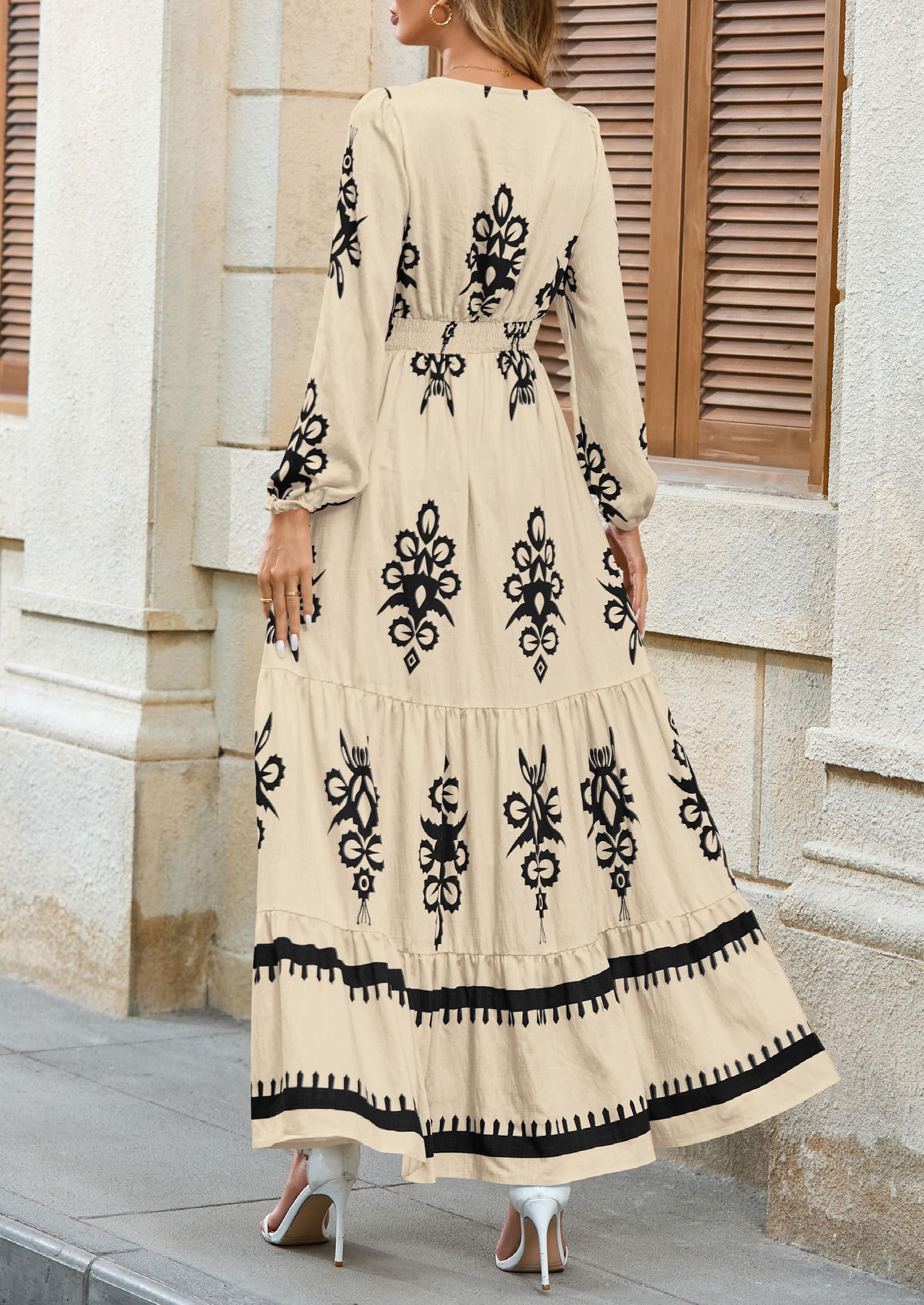 Women's Long Sleeve Floral Boho Maxi Wedding Guest Dress