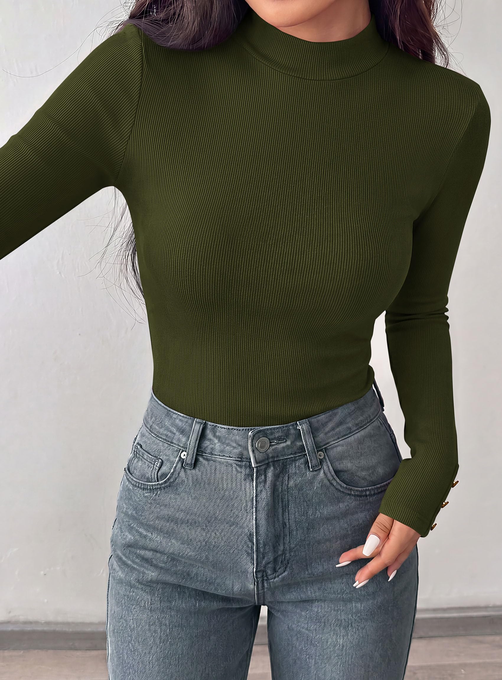 Women's Long Sleeve Shirts Fall Going Out Tops,Army Green,XS