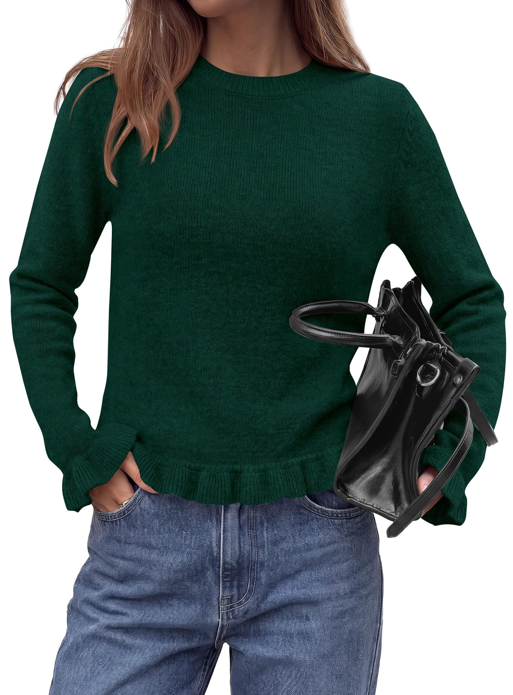 Women's Ruffle Sweaters Fall Fashion Cozy Knit Pullover