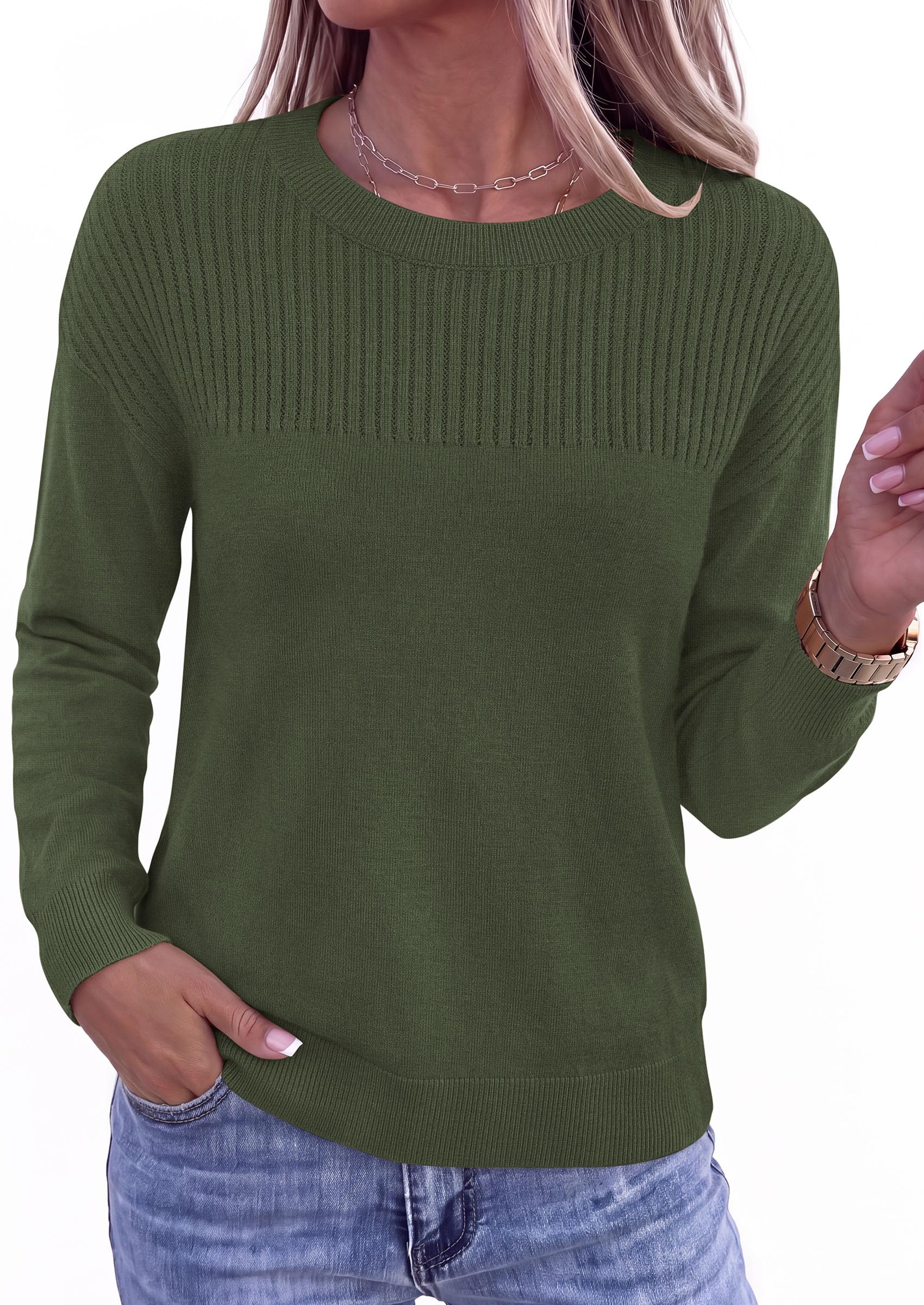 Sweaters for Women Fall Crewneck Knit Cropped Sweater