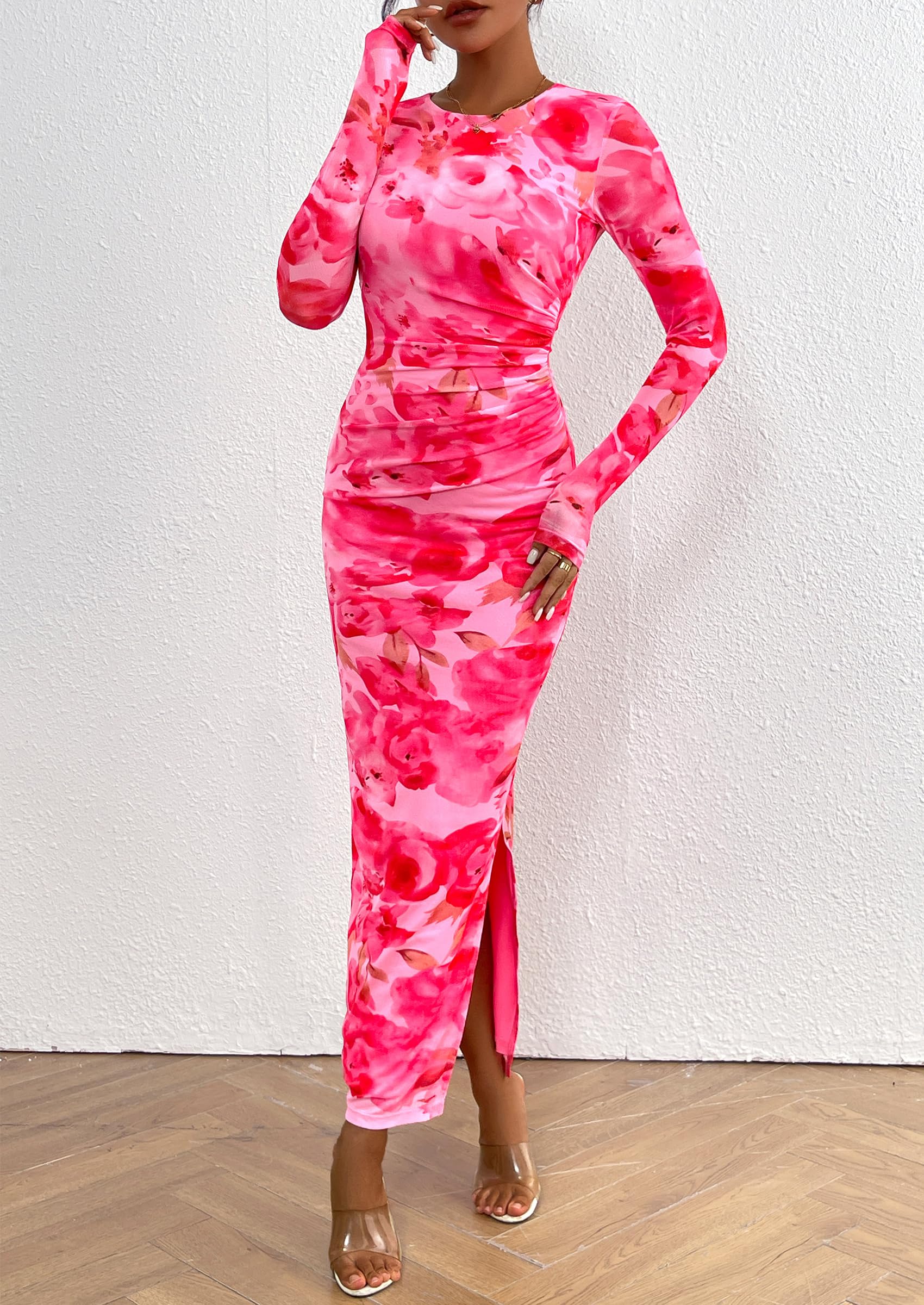 Women's Floral Bodycon Maxi Fall Dress