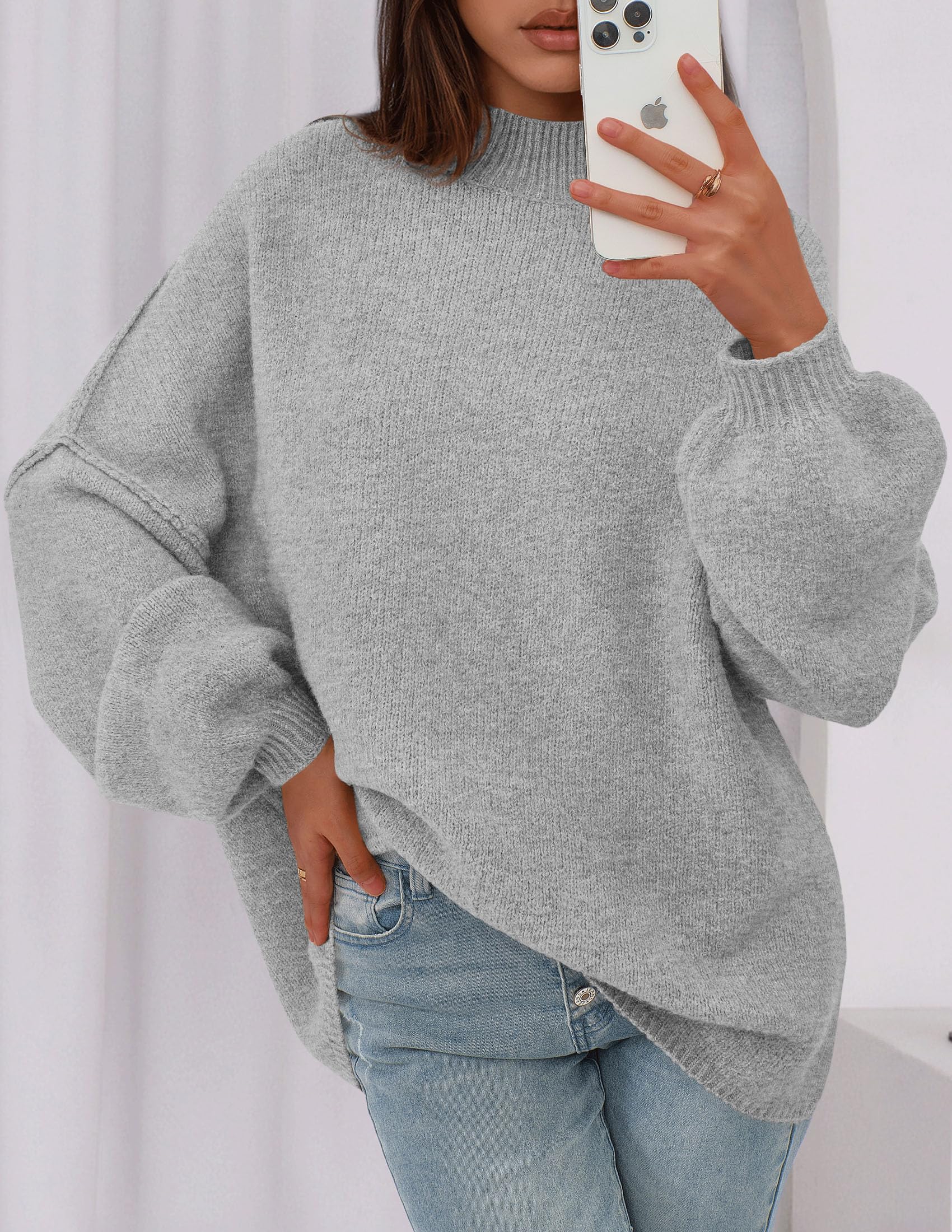 Women's Oversized Sweaters Fall Clothes (Light Grey,S)