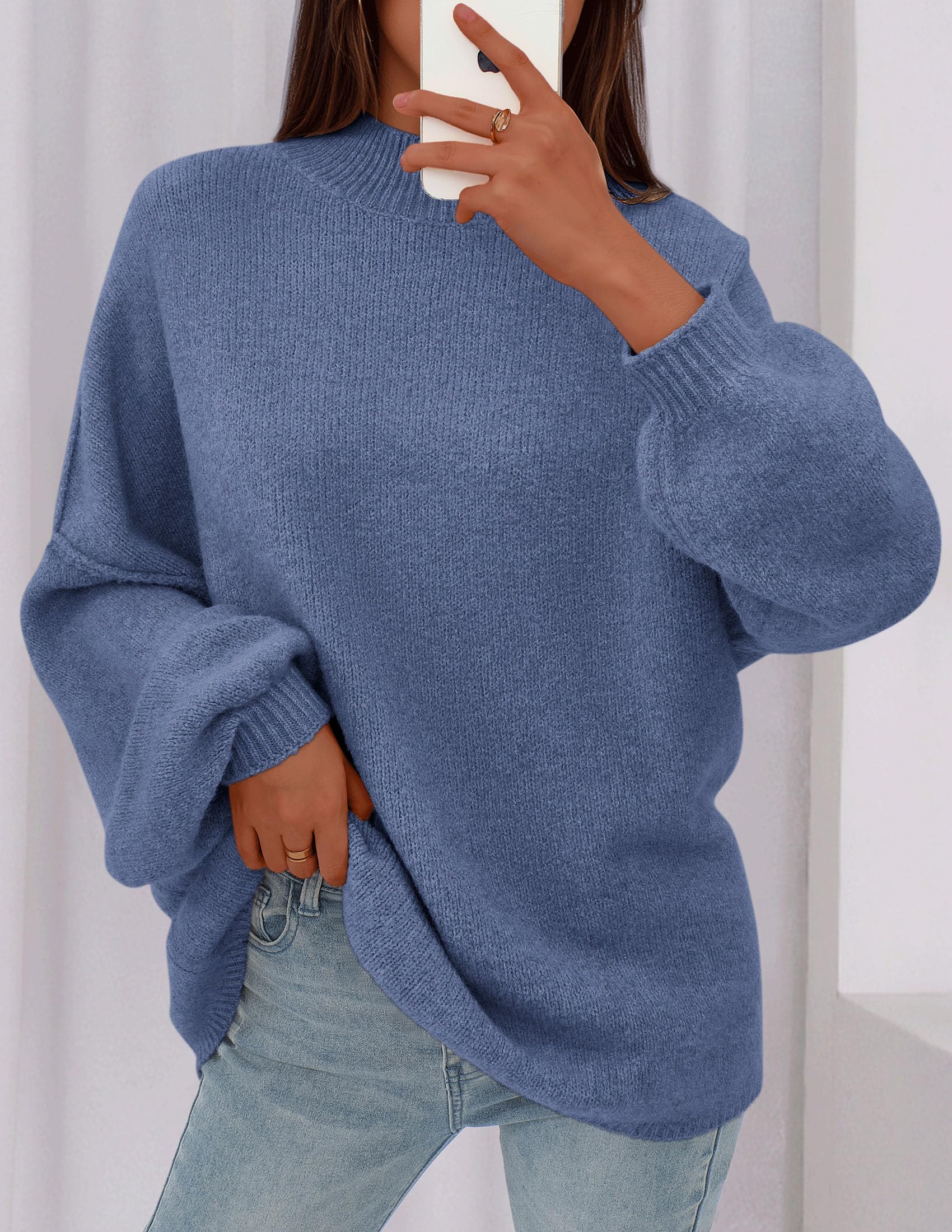 Women's Oversized Sweaters Fall Clothes (Blue,S)