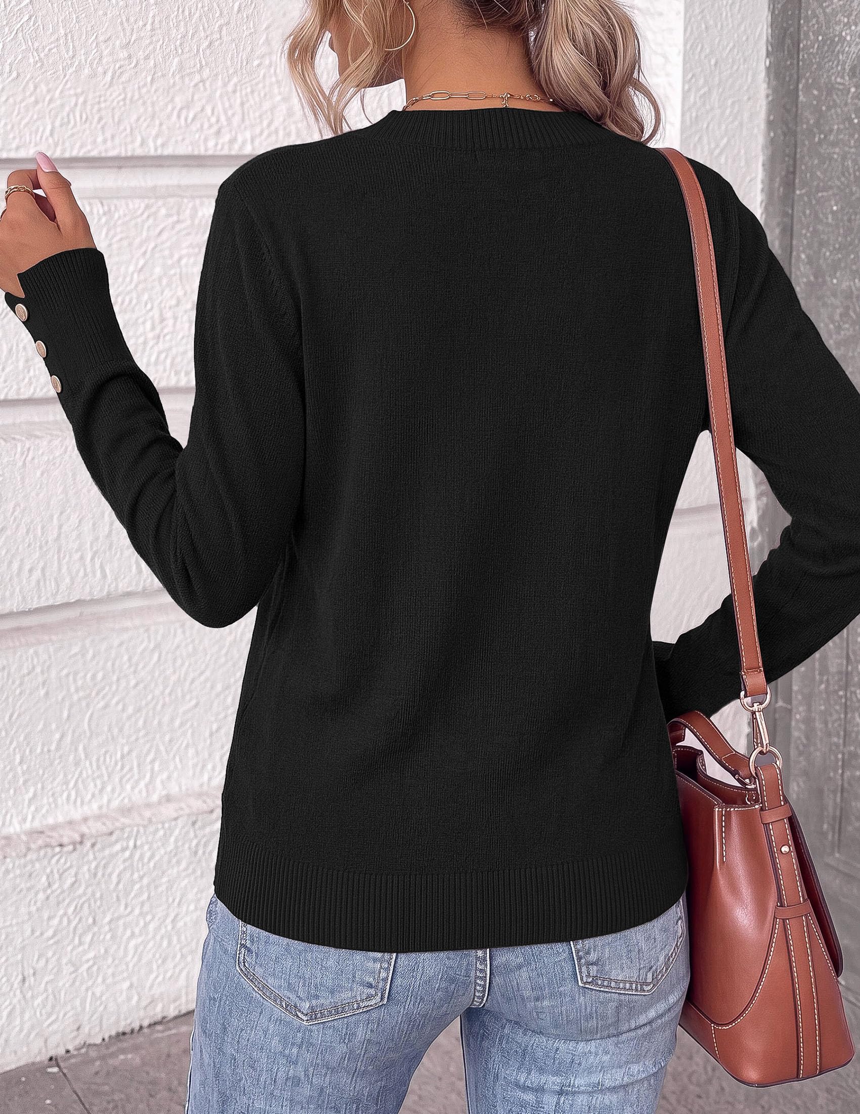 Fall Sweaters for Women V Neck Lightweight Pullover Top Black
