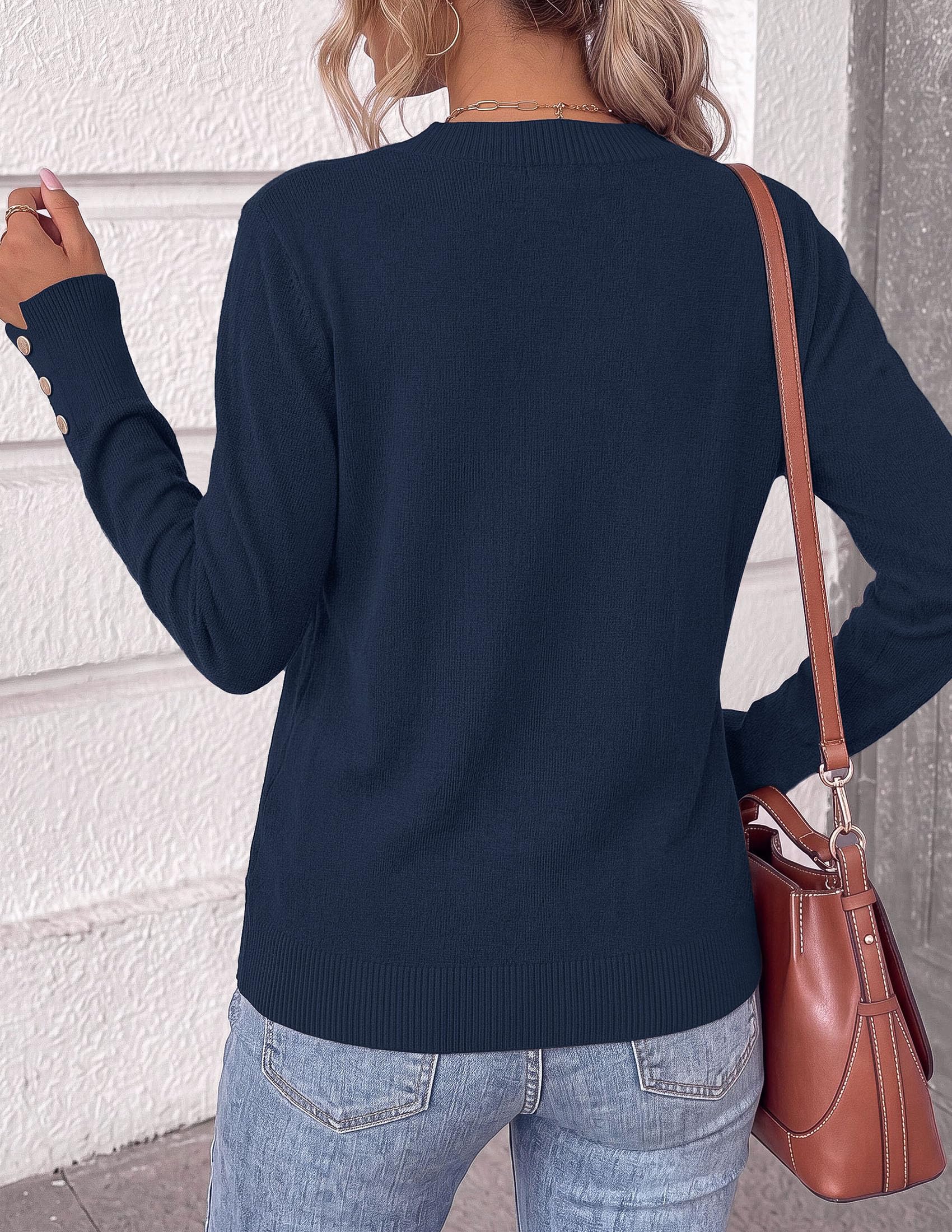 Fall Sweaters for Women V Neck Lightweight Pullover Top Navy