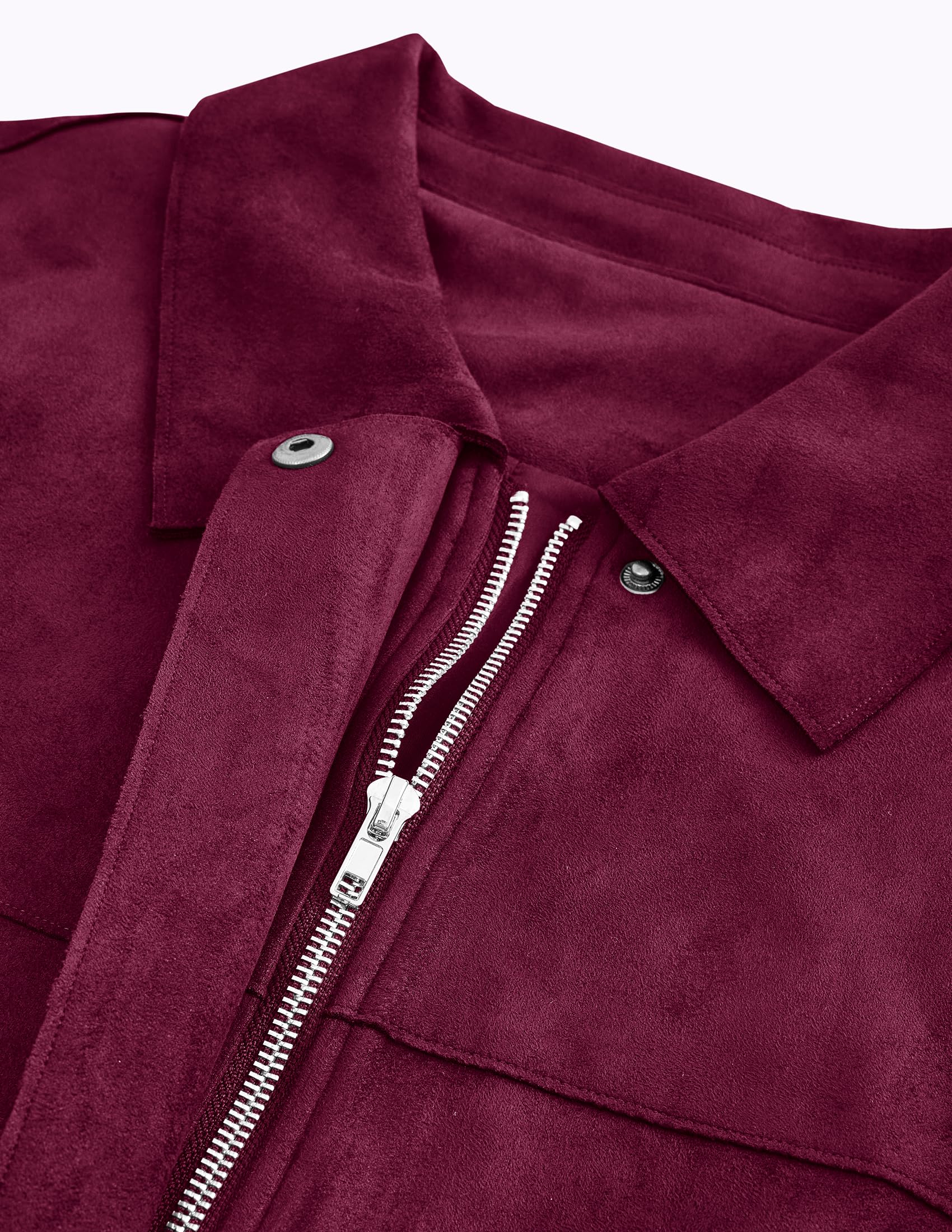 Women's Faux Suede Cropped Fall Jackets,Wine Red,S