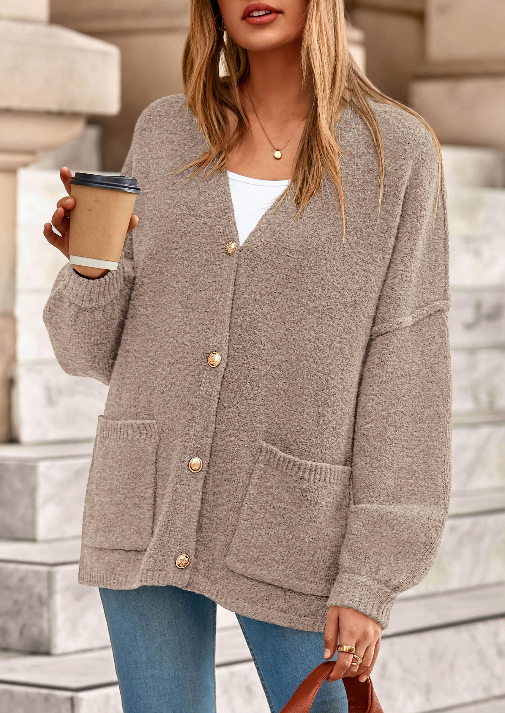 Oversized Chunky Cardigan Sweaters for Women Light Khaki,S