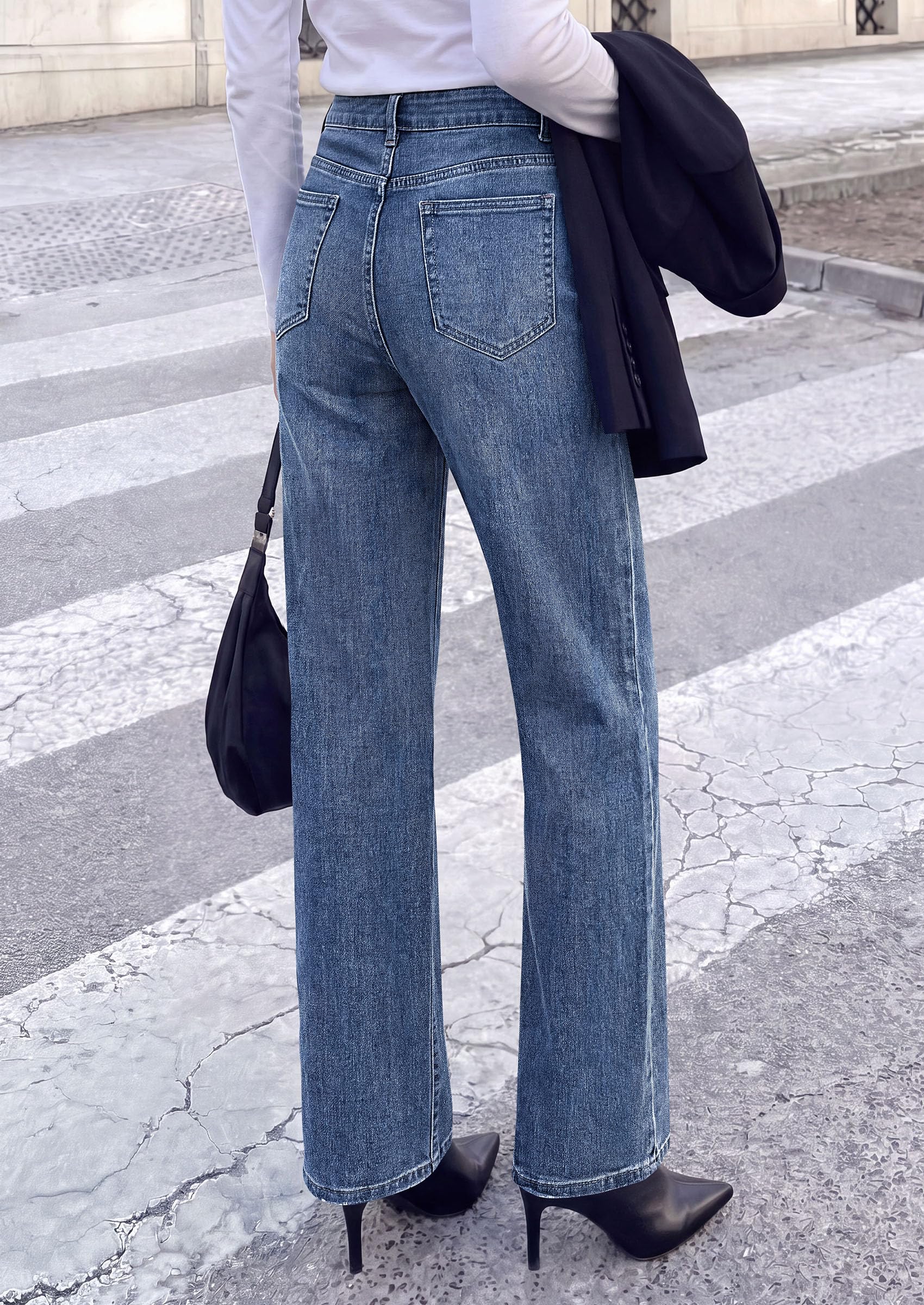 Womens Jeans Straight Leg Stretchy Relaxed Fit Wide Leg Jean