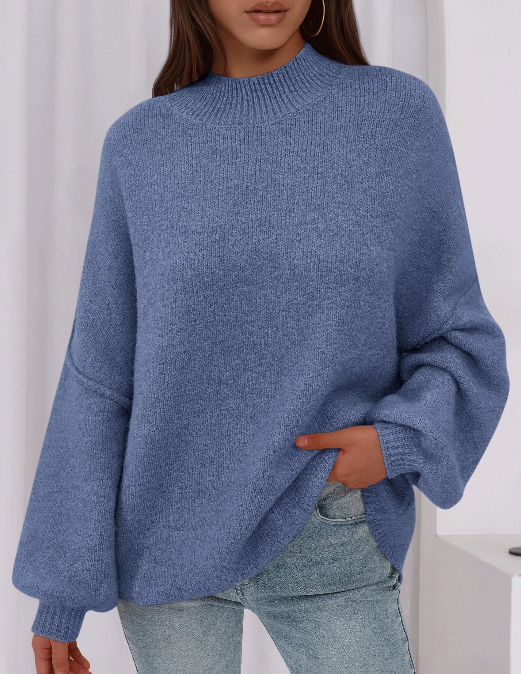 Women's Oversized Sweaters Fall Clothes (Blue,S)