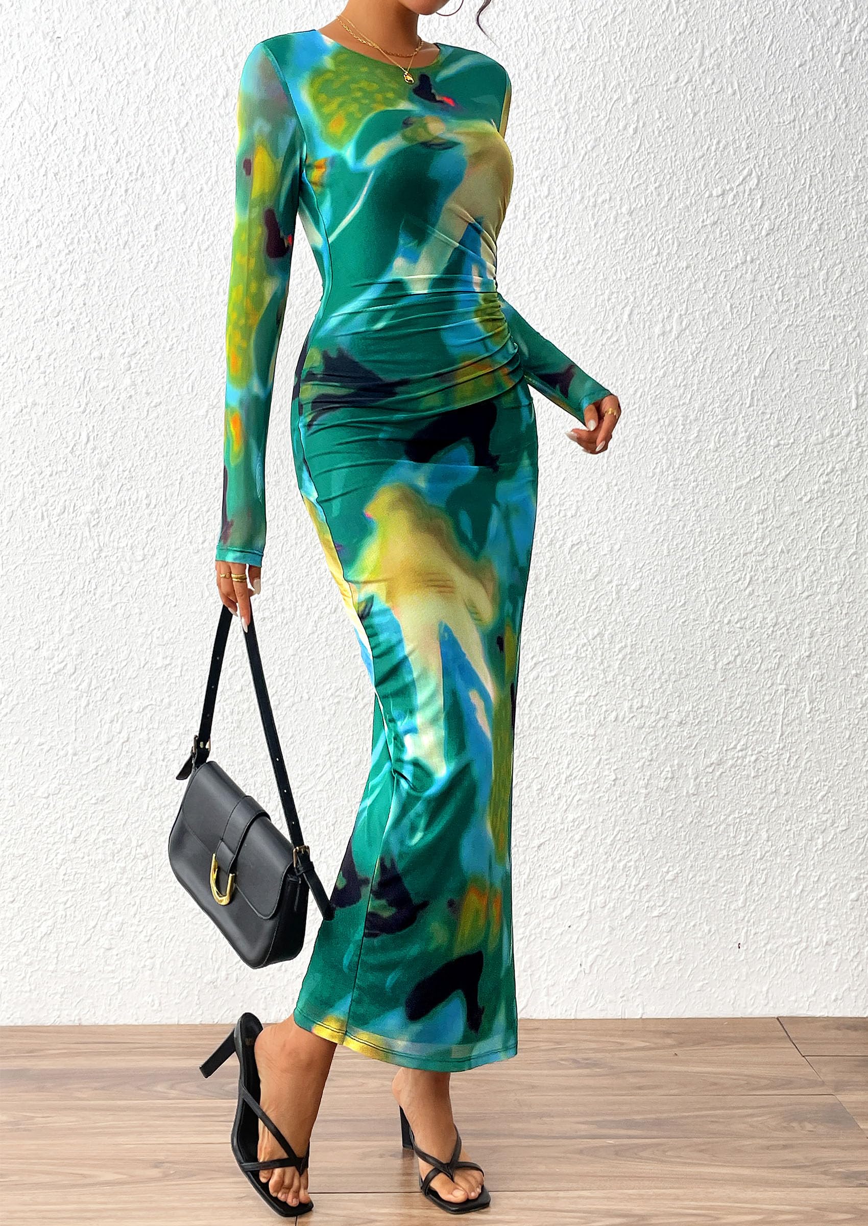 Women's Floral Bodycon Maxi Fall Dress
