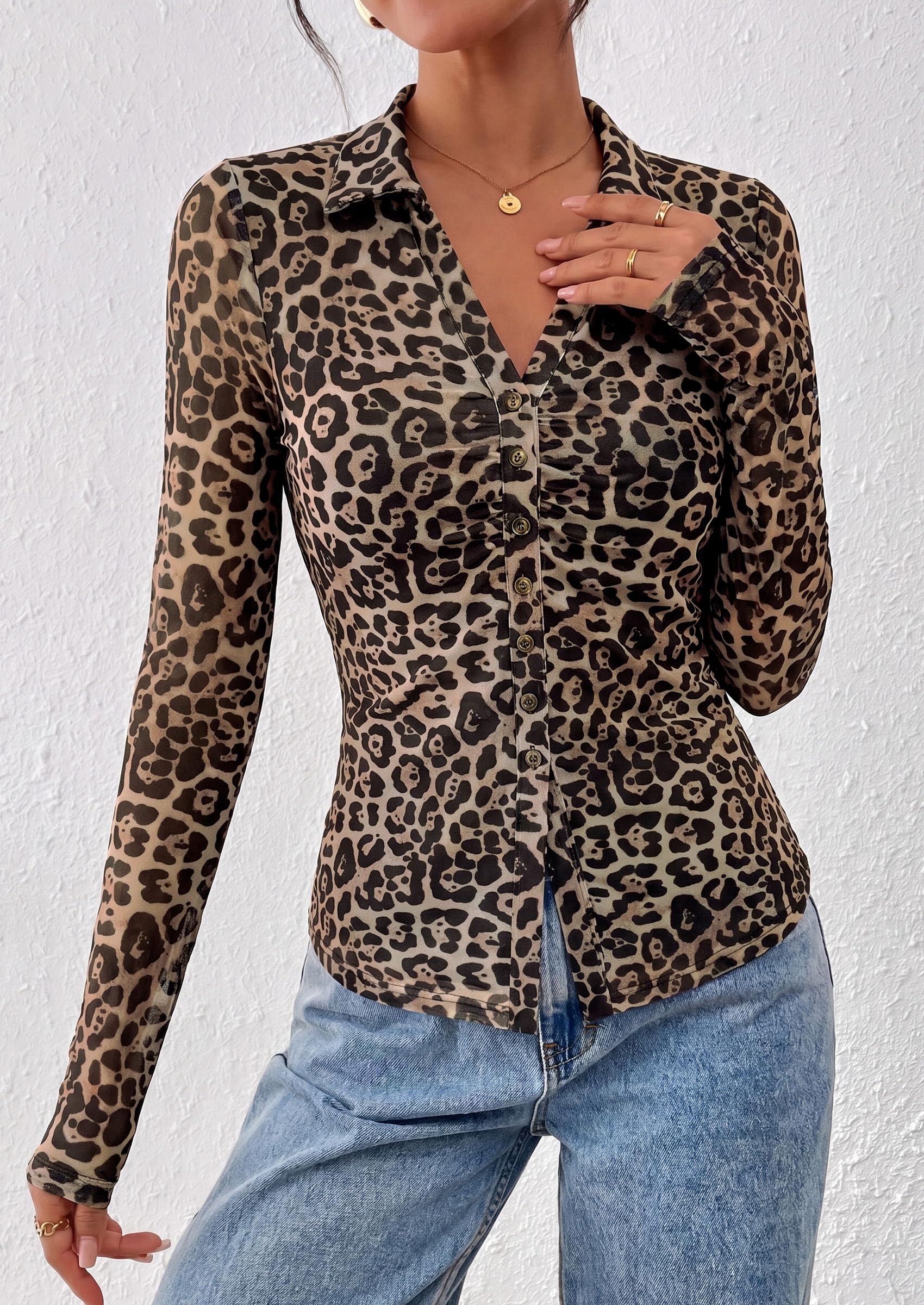 Women's Button Down Shirts Boho Mesh Floral Going Out Tops