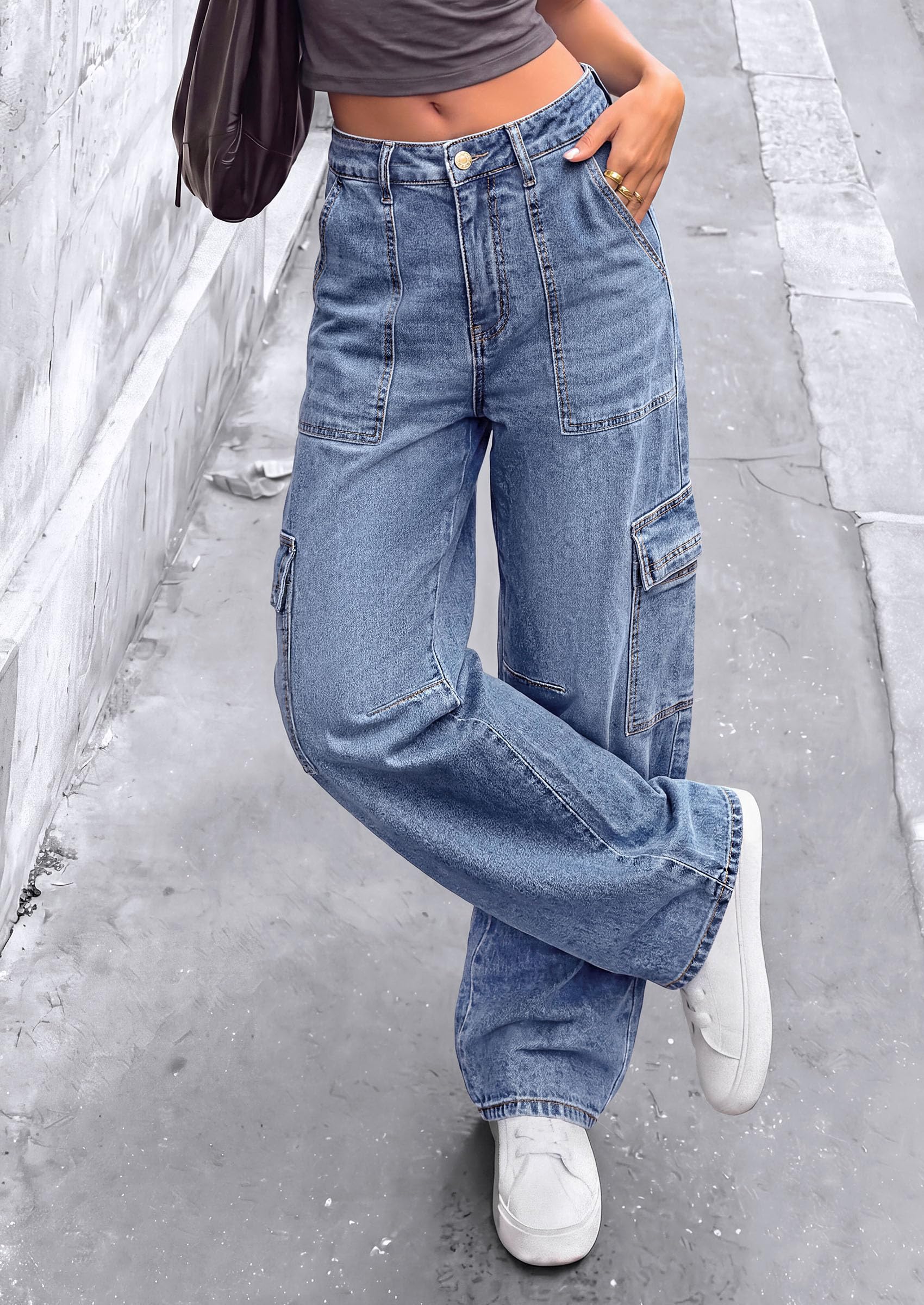 Barrel Pants Women Wide Leg Baggy Denim Jeans Dusk Blue,4