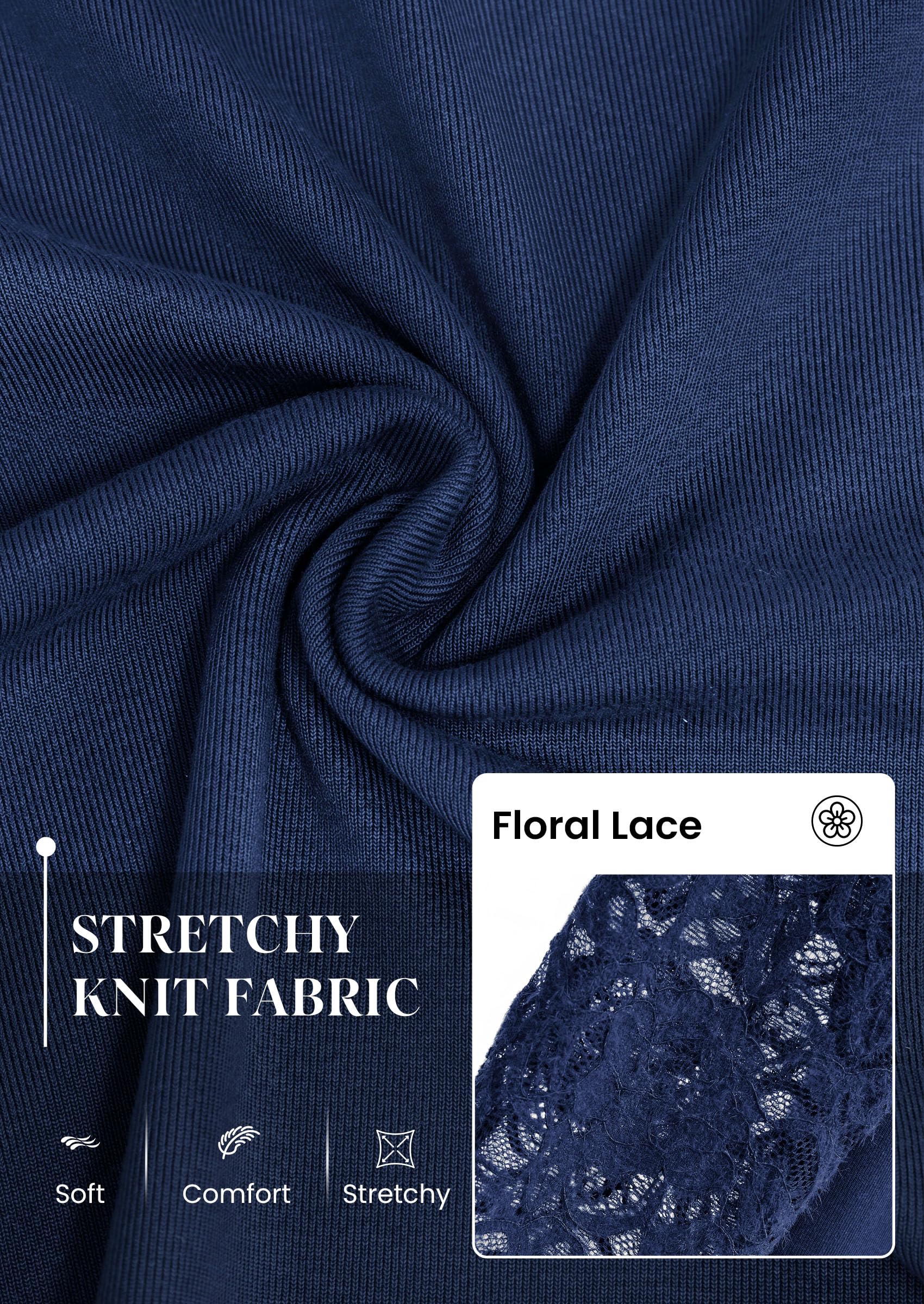 Sheer Lace Raglan Long Sleeve Shirts for Women,Navy,S