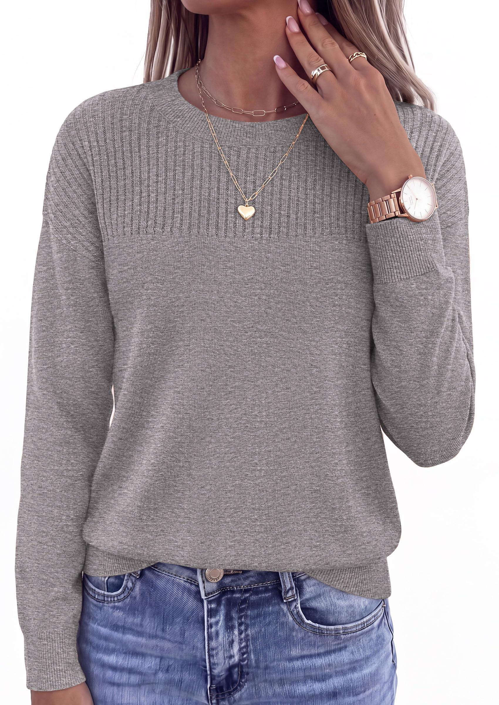 Sweaters for Women Fall Crewneck Knit Cropped Sweater