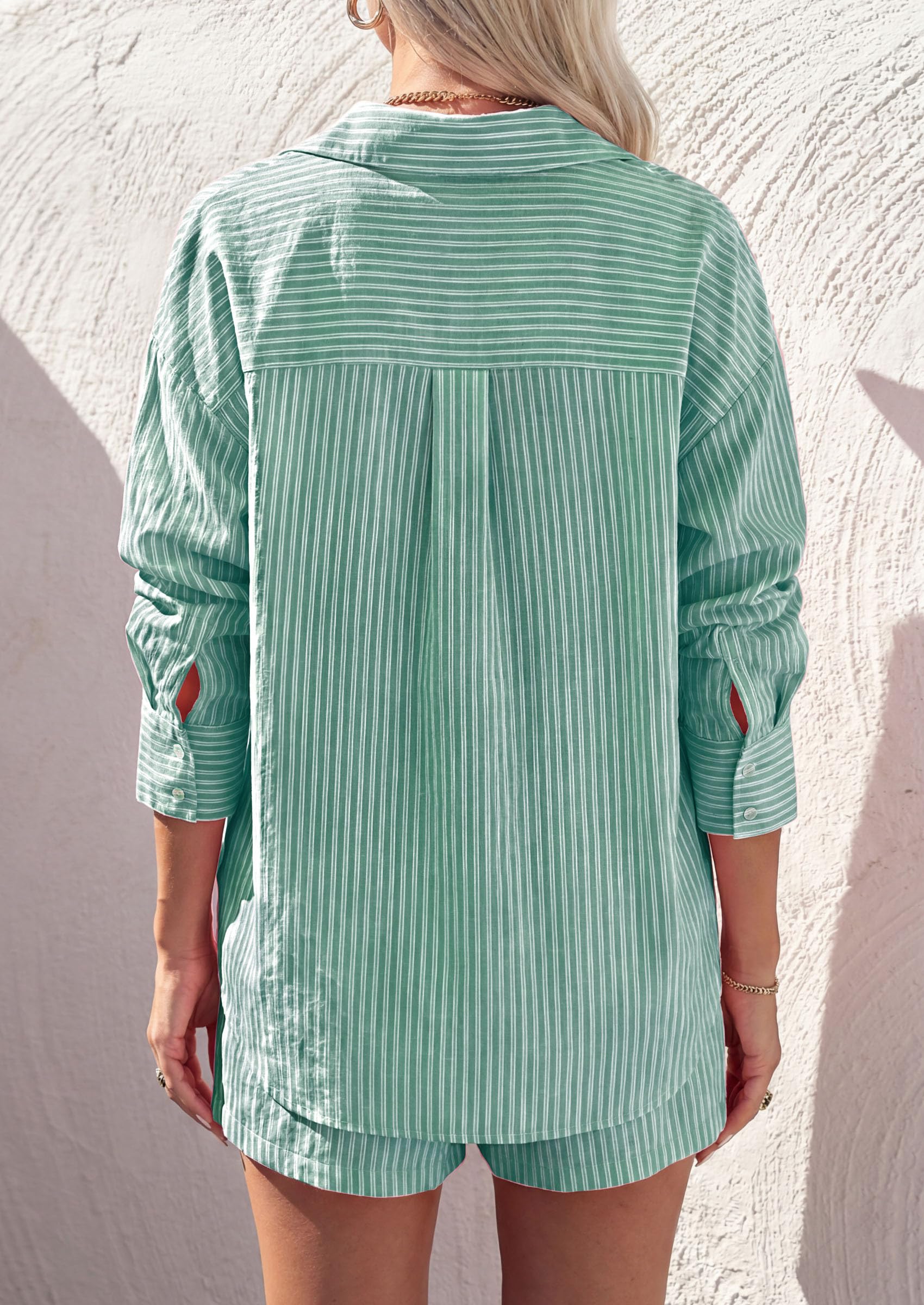 Women's Summer 2 Piece Outfits Lounge Sets Striped Green White