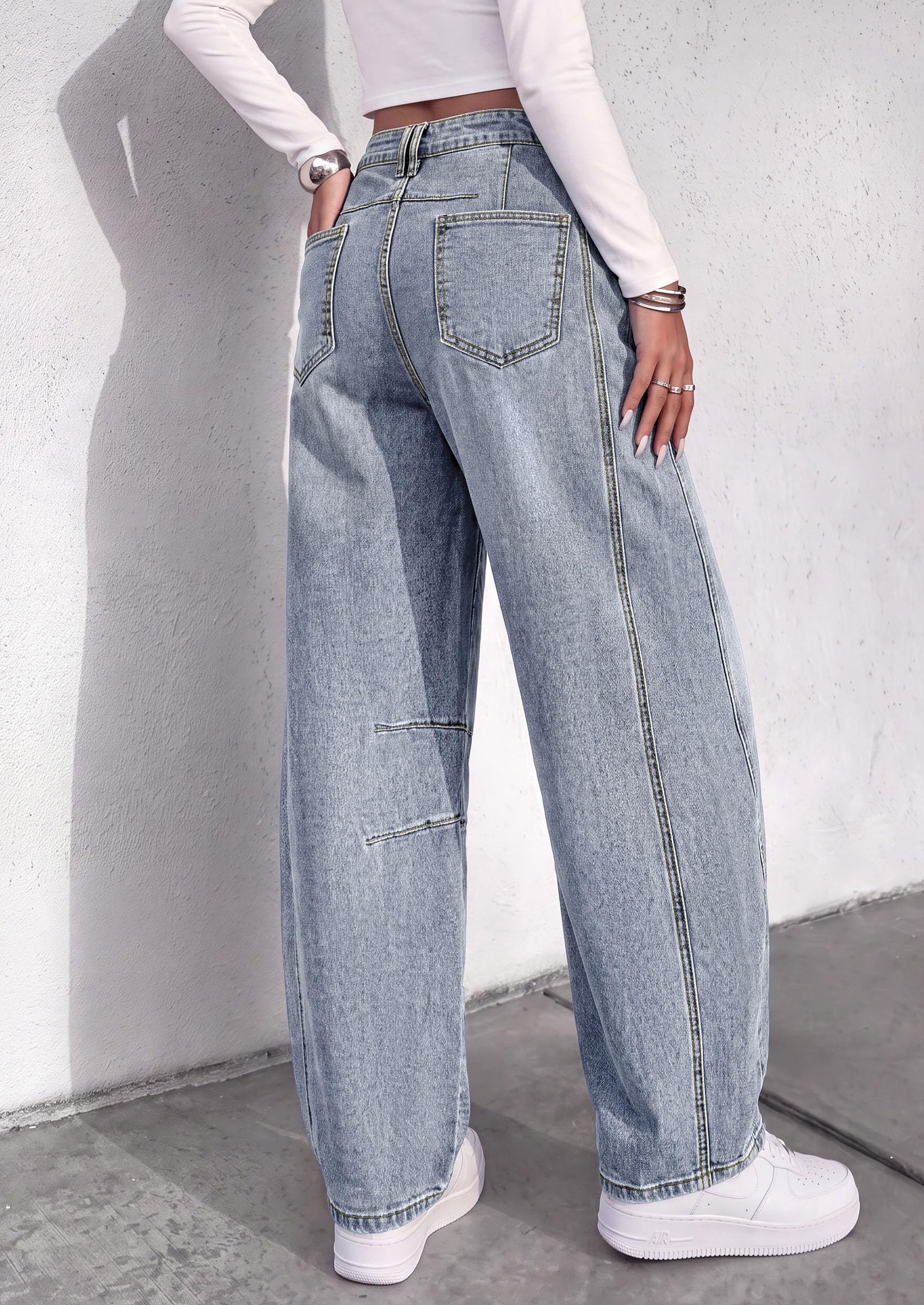 Women's Barrel Baggy Jeans High Waisted Pants (Dusk Blue,4)