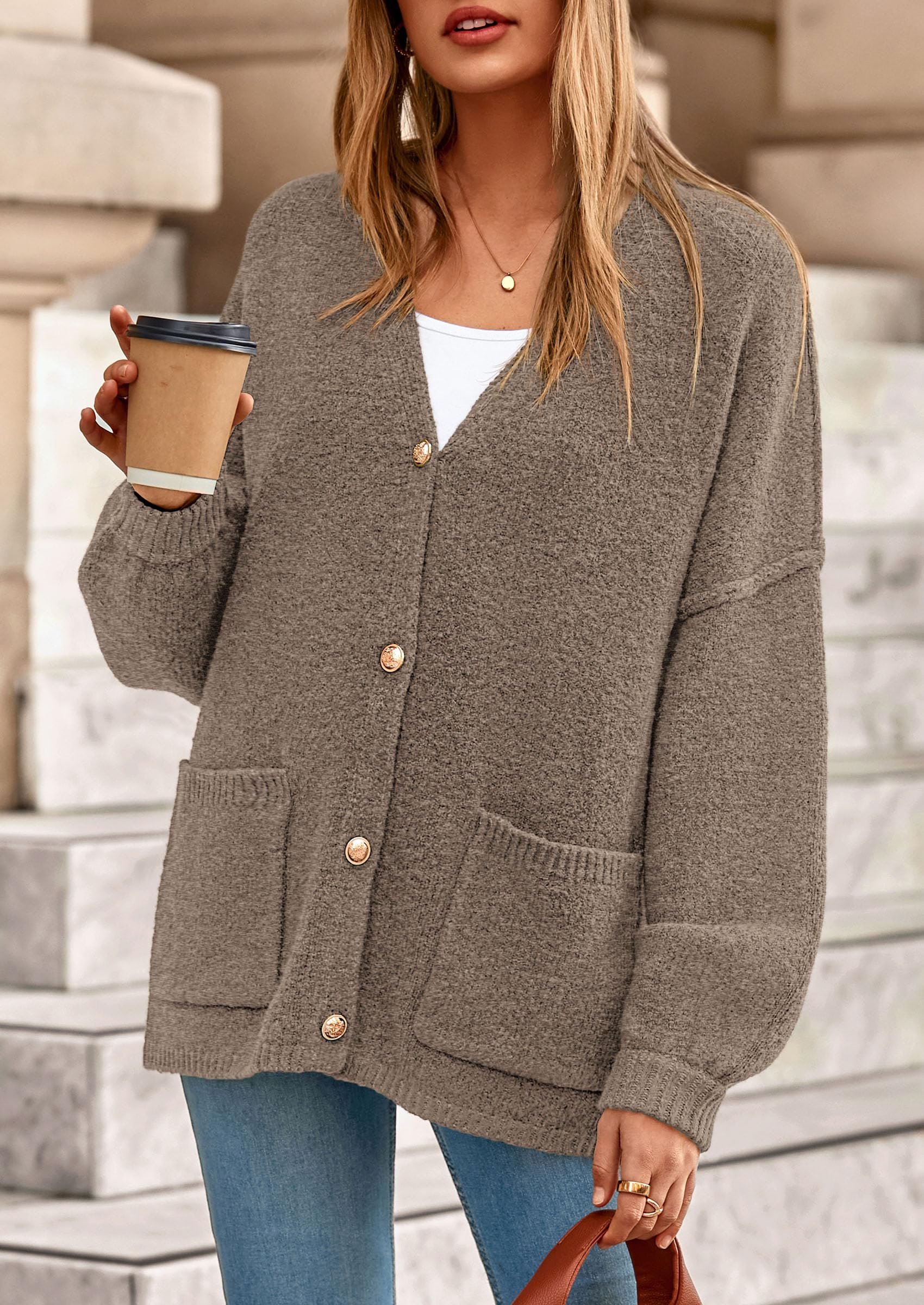 Oversized Chunky Cardigan Sweaters for Women Dark Khaki,S