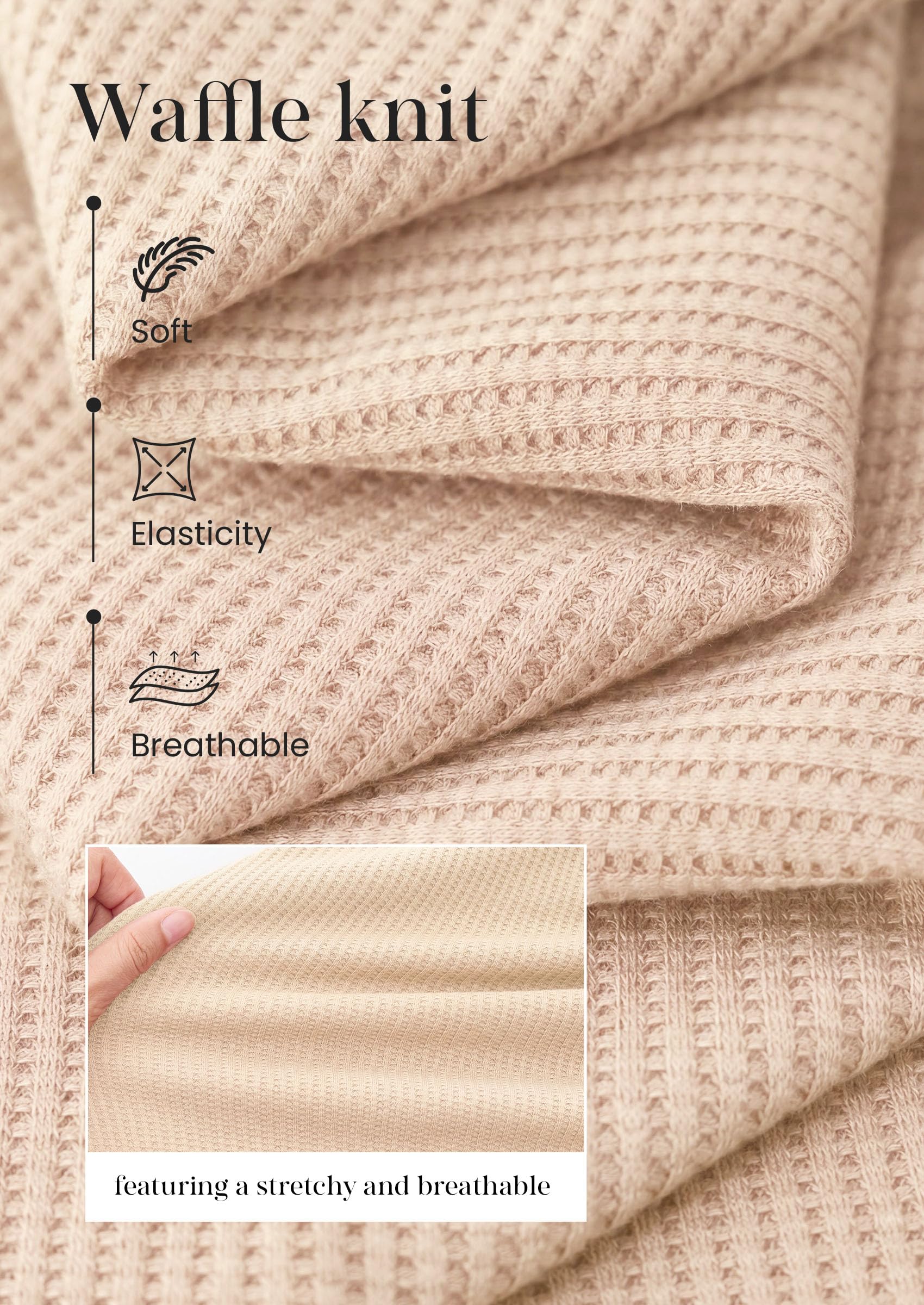 Long Sleeve Shirts for Women Waffle Knit Tops,Beige,S