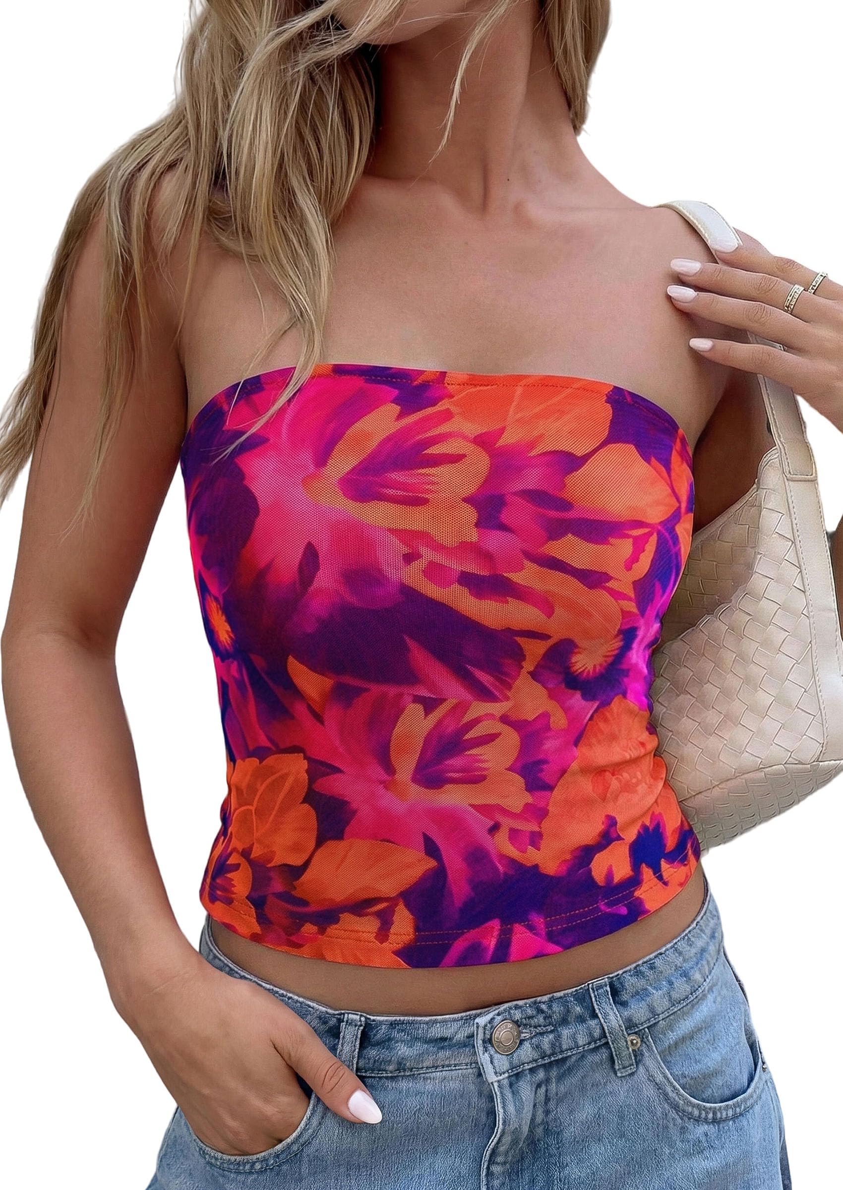 Tube Tops for Women Summer Floral Going Out Vacation Outfits