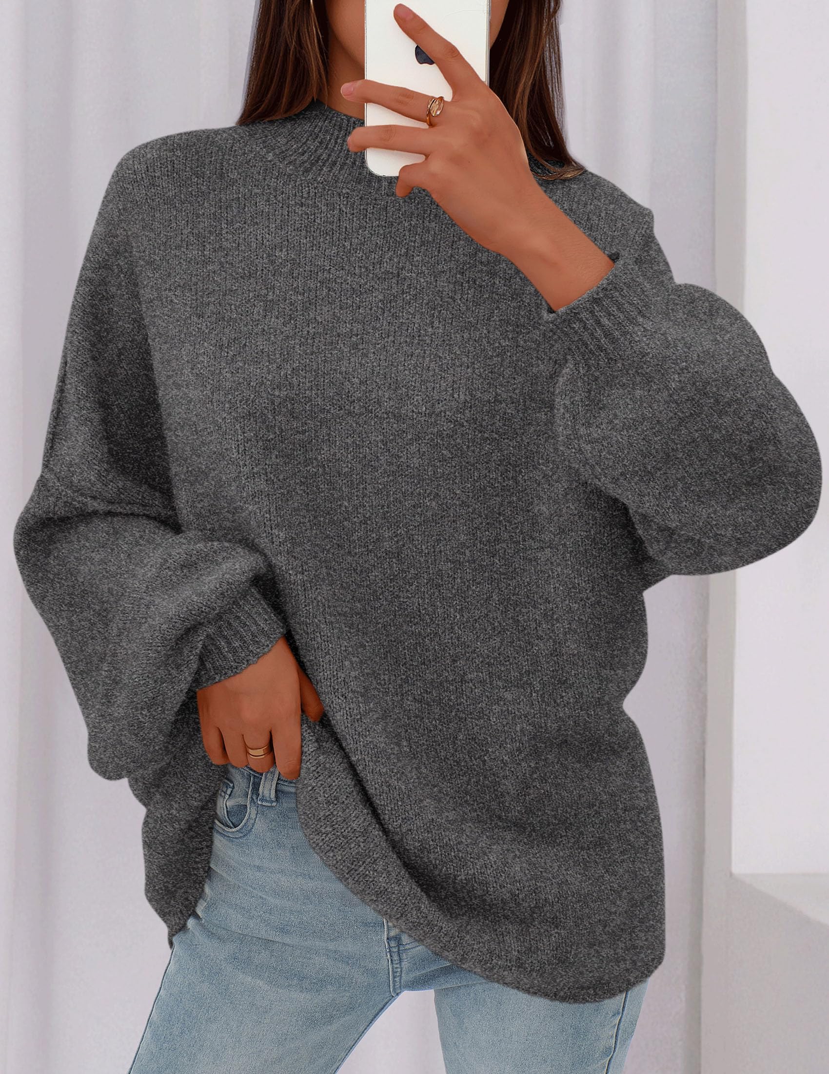 Women's Oversized Sweaters Fall Clothes (Grey,S)