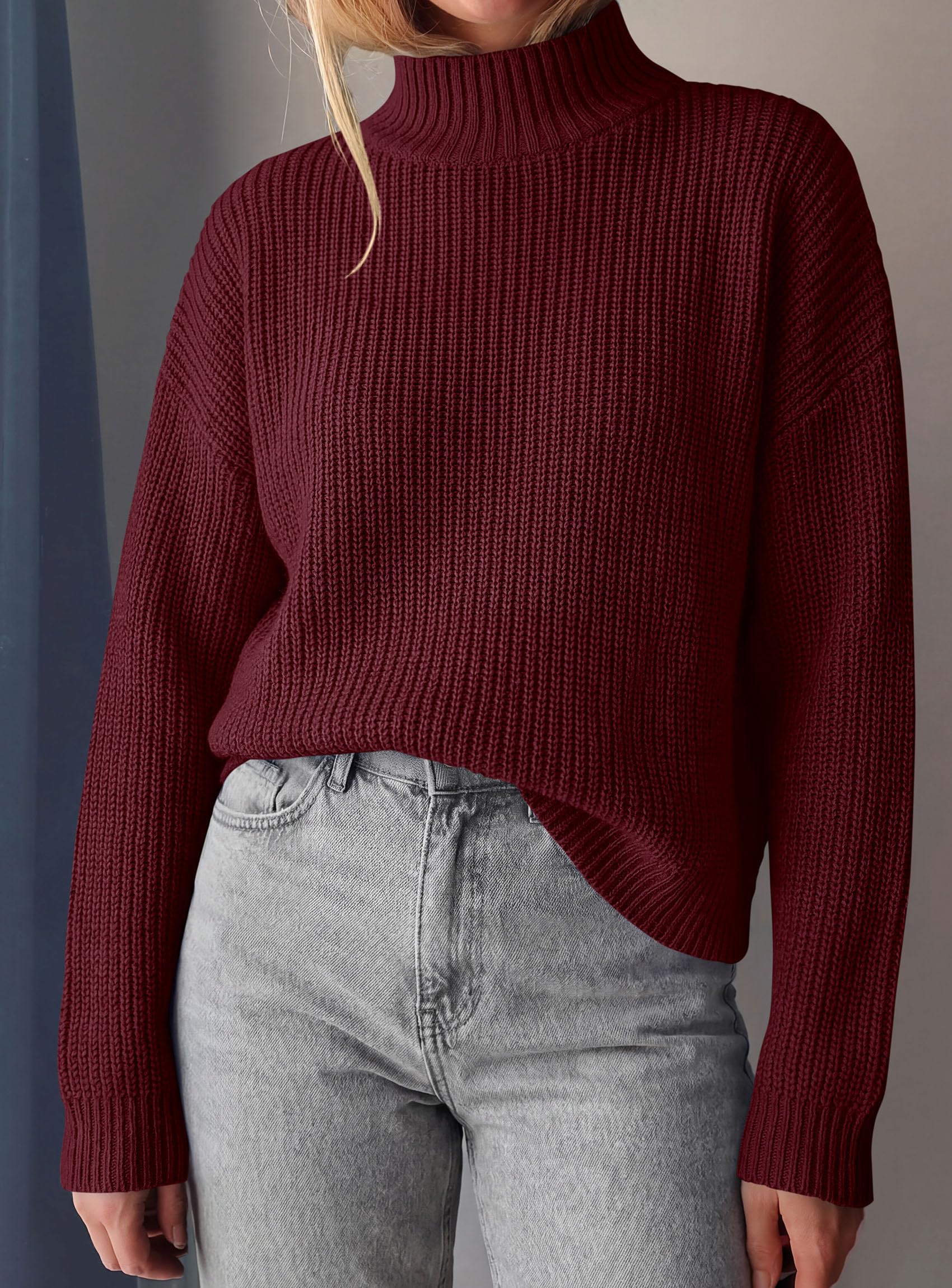 Women's Chunky Knit Fall Mock Turtleneck Pullover Sweaters