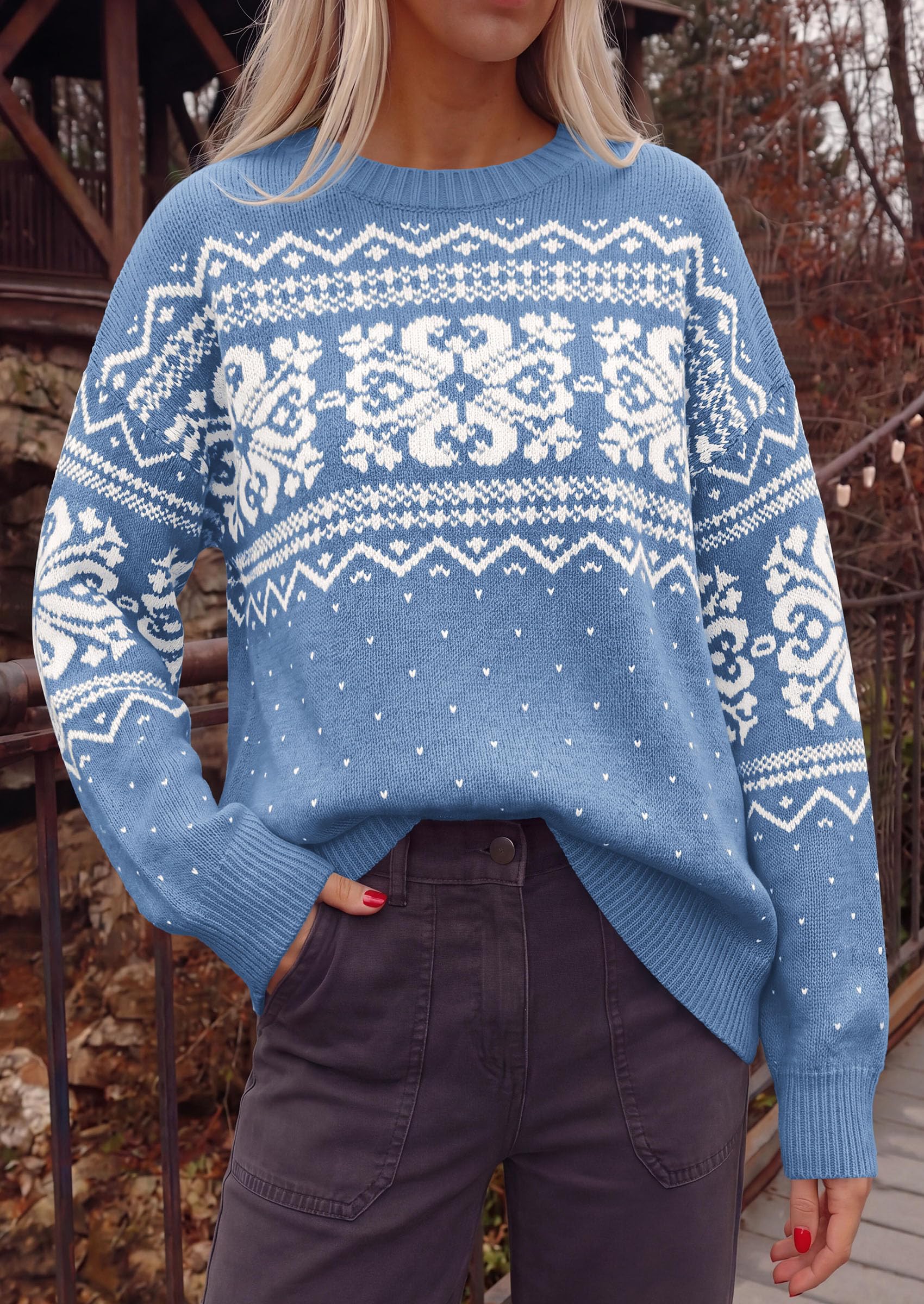 Sweaters for Women Fair Isle Oversized Pullover Fall Outfits