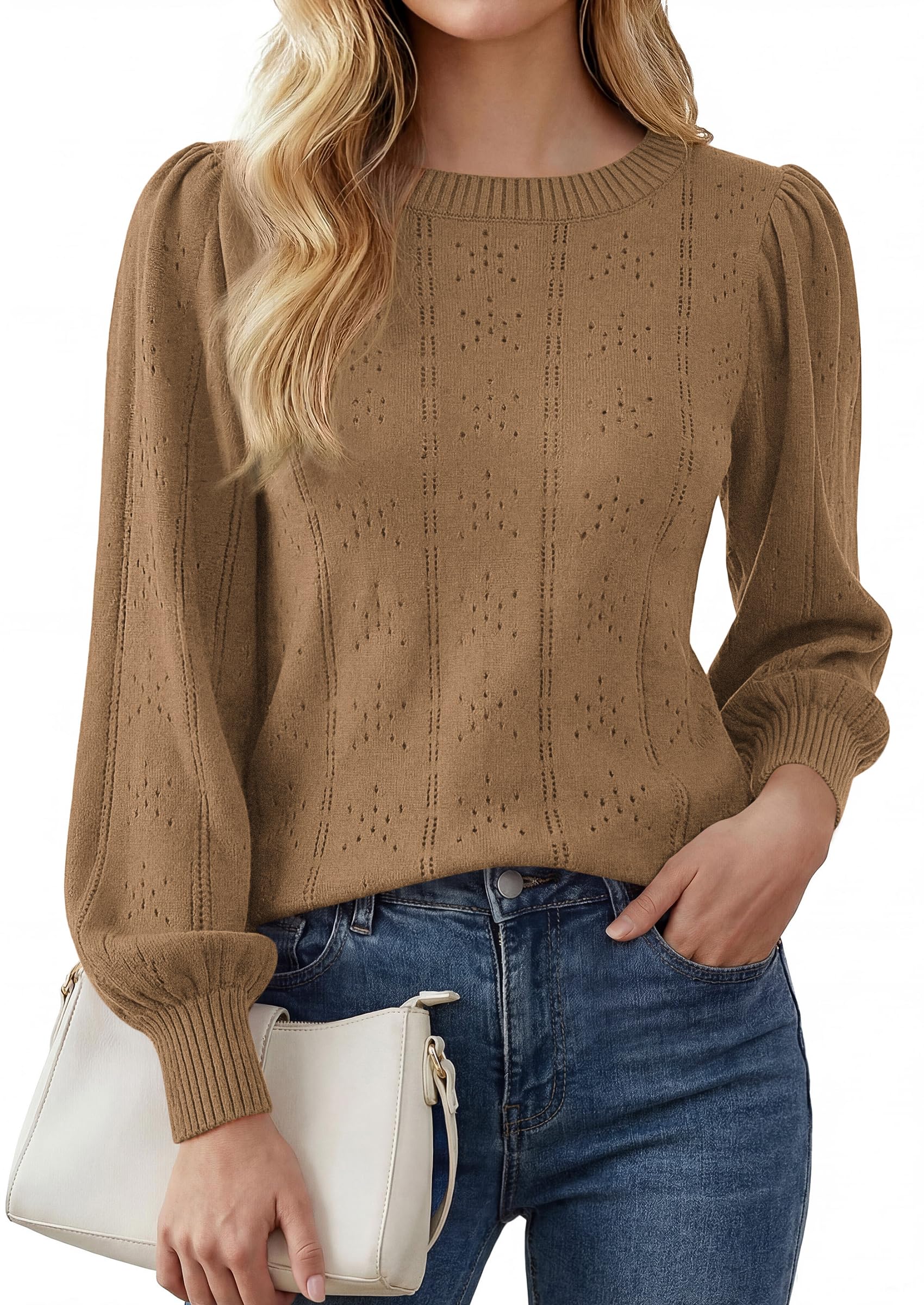 Women Fall Fashion Hollow Out Holiday Sweaters Khaki,S