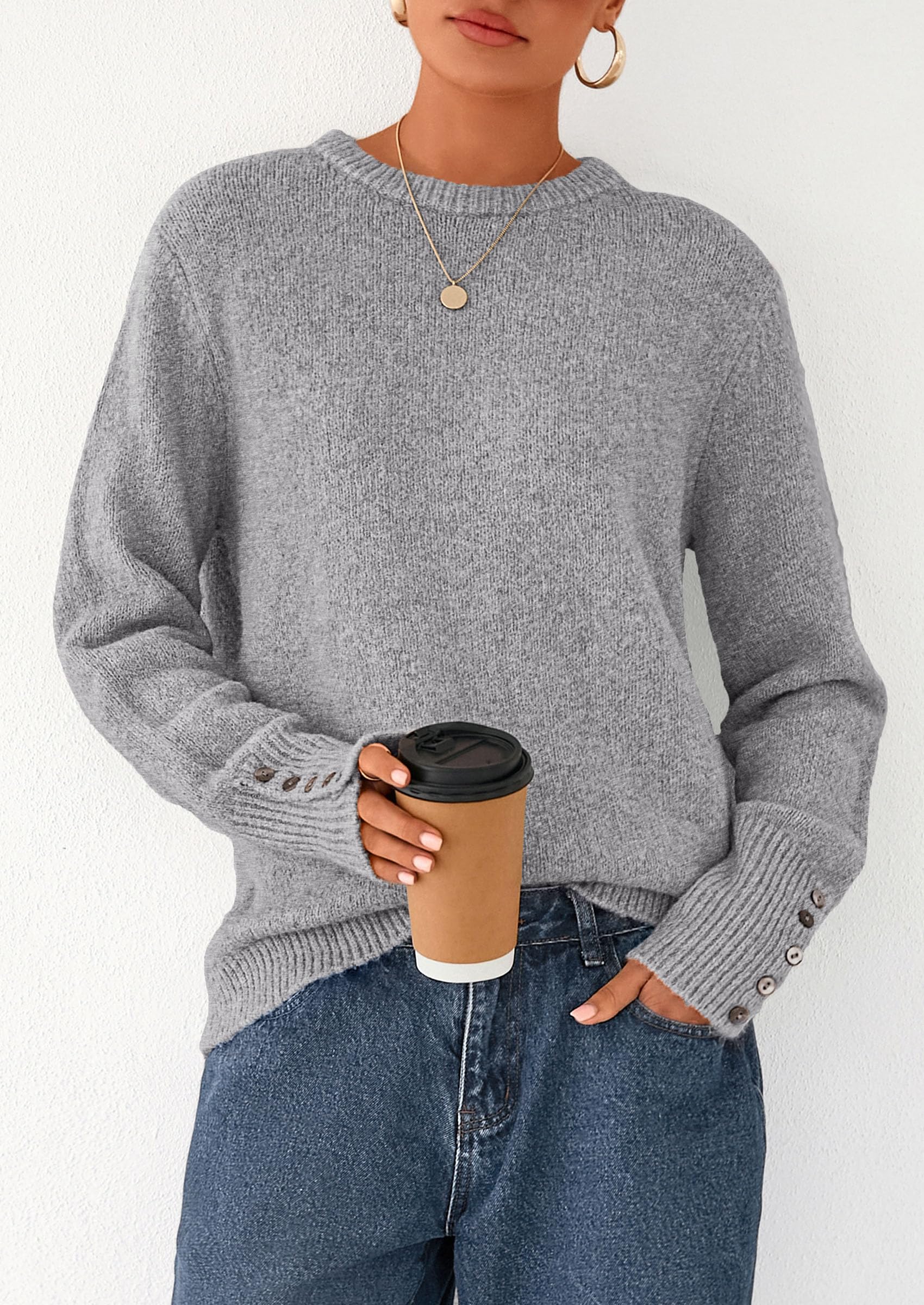 Fall Sweaters for Women Cozy Casual Pullover Ribbed Knit Tops